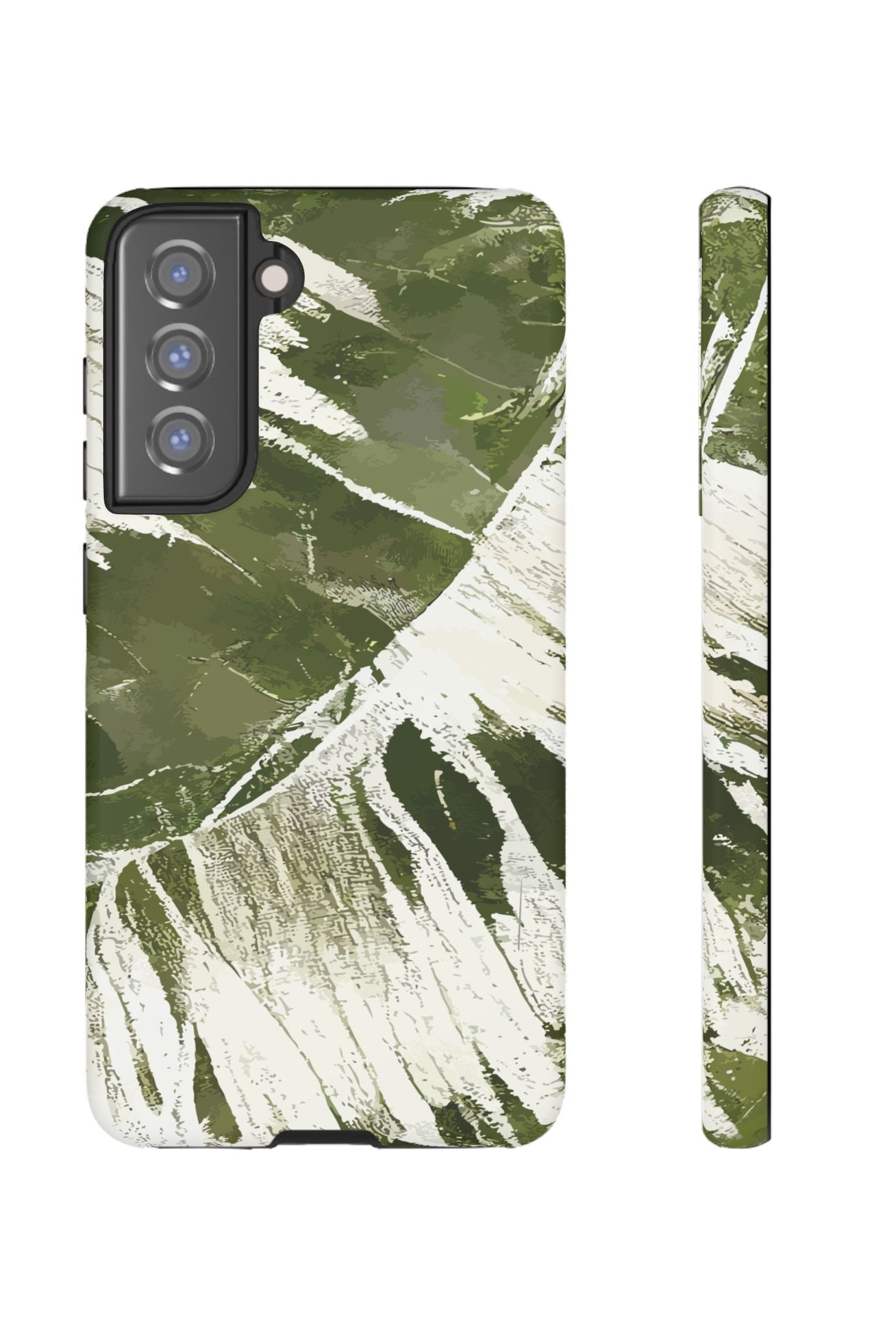 Island Breeze Tough Samsung Galaxy Case Samsung Galaxy S21 FE Matte - Hawaiian Palm Leaf Olive Green Botanical Design - The Local Banyan
