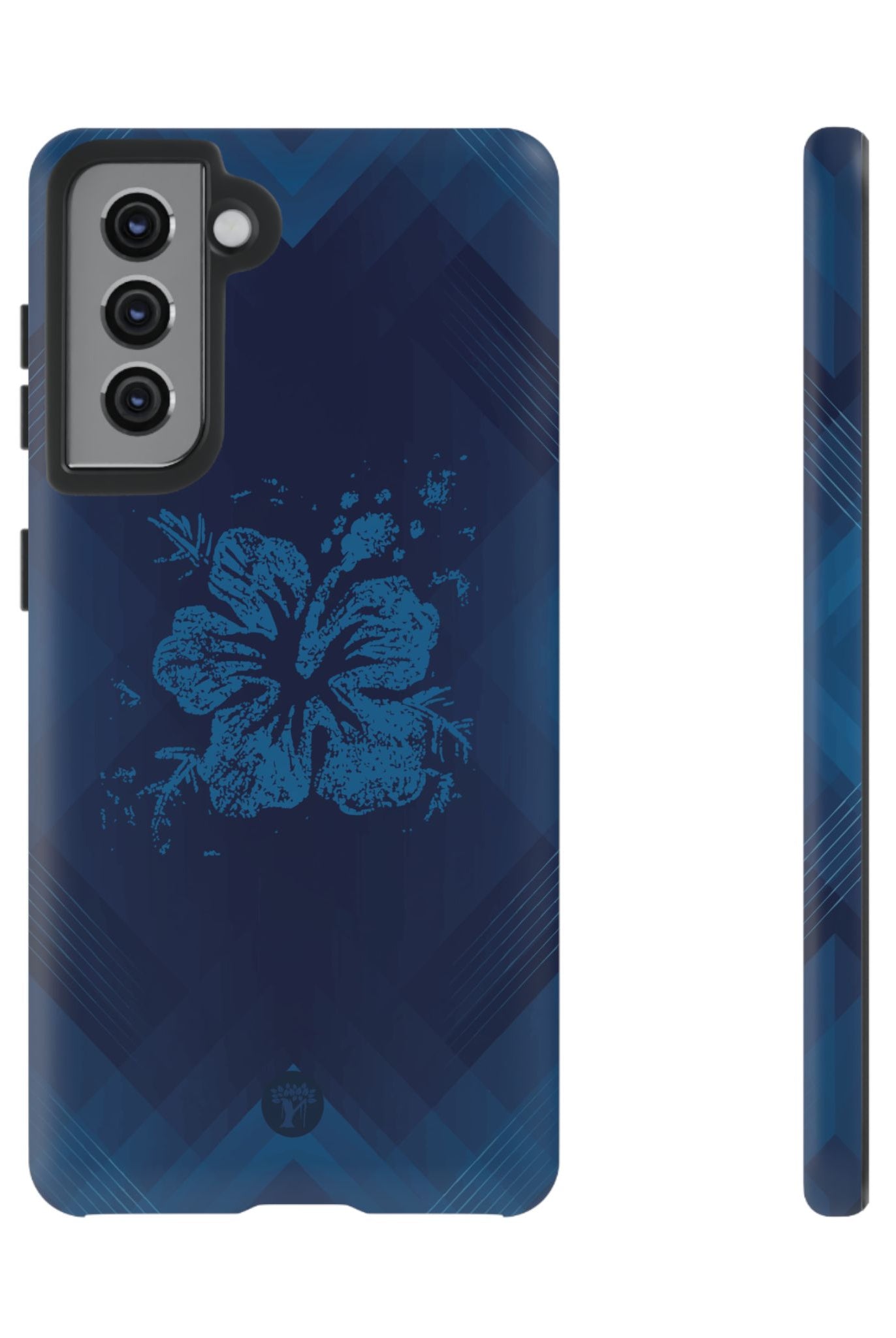 Kikokiko Lehua Tough Samsung Galaxy Case Samsung Galaxy S21 Matte - Hawaiian Navy Blue Geometric Hibiscus Design - The Local Banyan