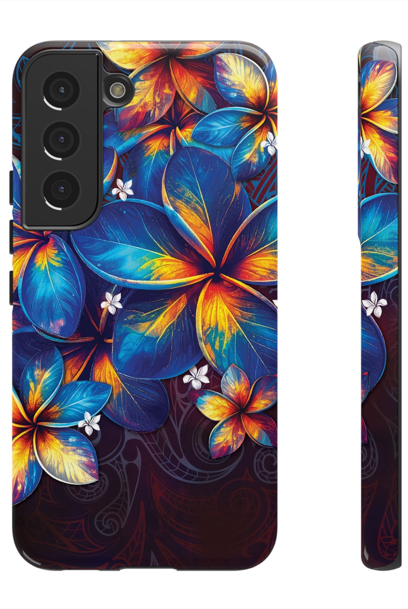 Nohea Twilight Tough Samsung Galaxy Case Samsung Galaxy S22 Glossy - Hawaiian Blue Orange Plumeria Twilight Design - The Local Banyan
