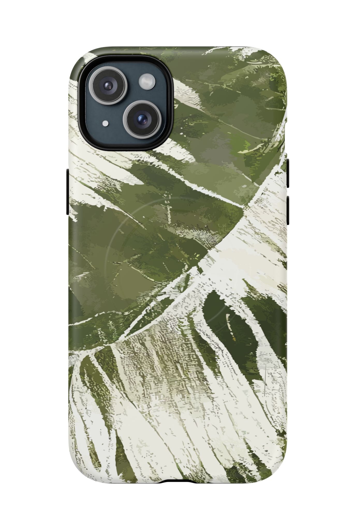 Island Breeze MagSafe iPhone Case iPhone 15 Plus Matte - Hawaiian Palm Leaf Olive Green Botanical Design - The Local Banyan