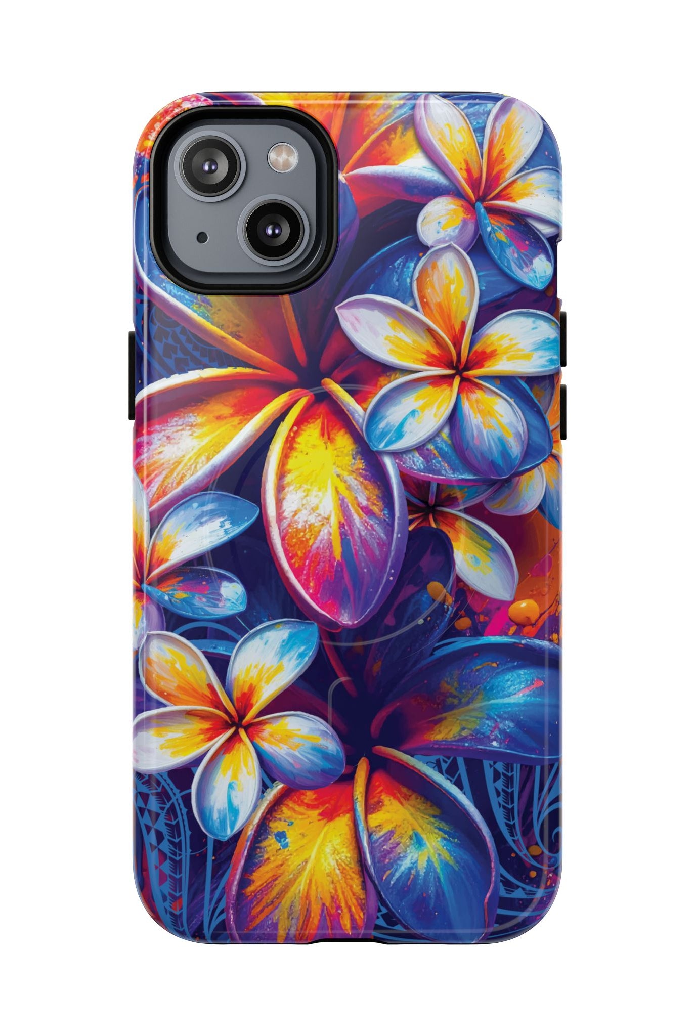 Sunset Ink MagSafe iPhone Case iPhone 14 Plus Glossy - Hawaiian Plumeria Street Art Graffiti Tropical Design - The Local Banyan