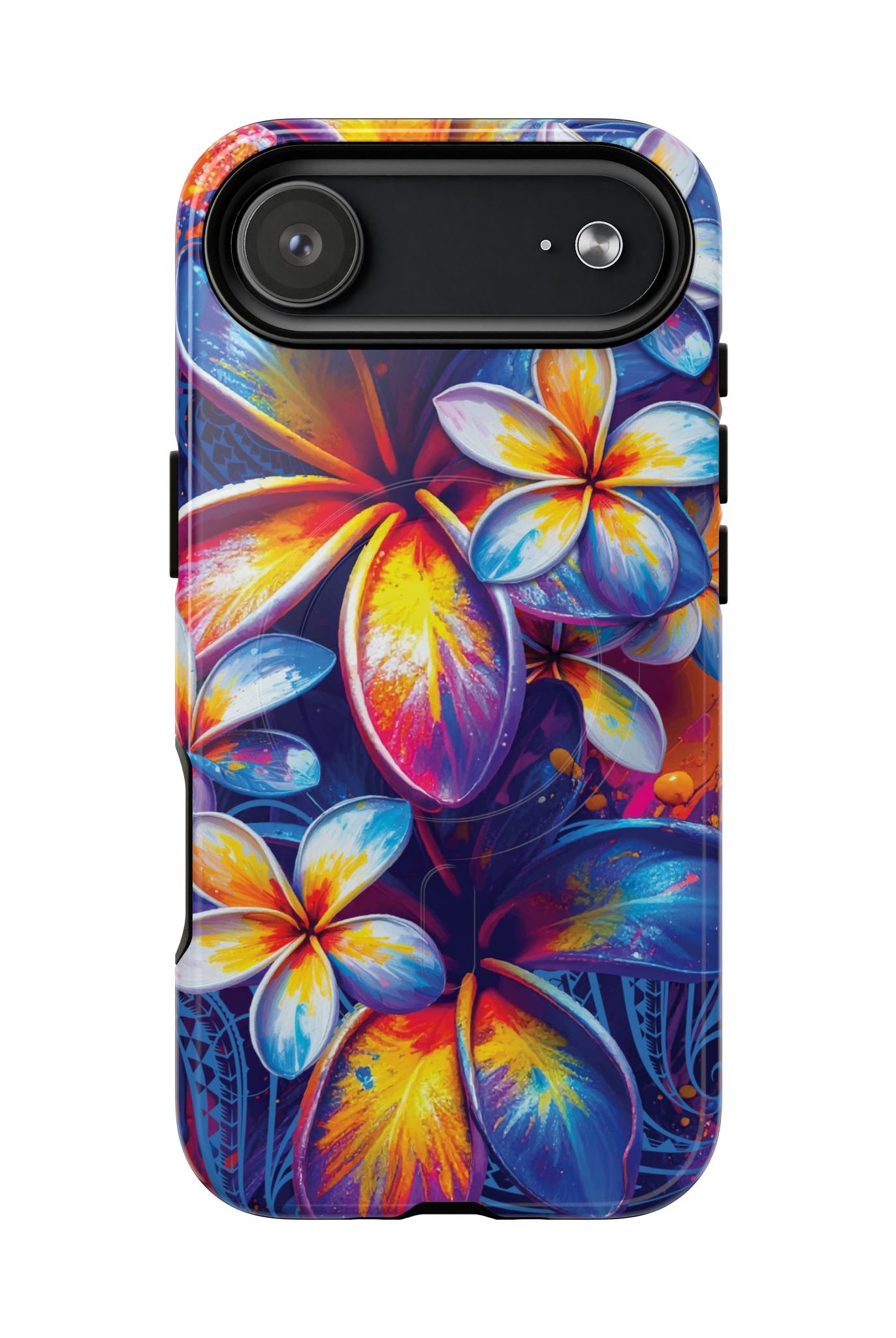 Sunset Ink MagSafe iPhone Case Detail View - Hawaiian Plumeria Street Art Graffiti Tropical Design Close Up - The Local Banyan