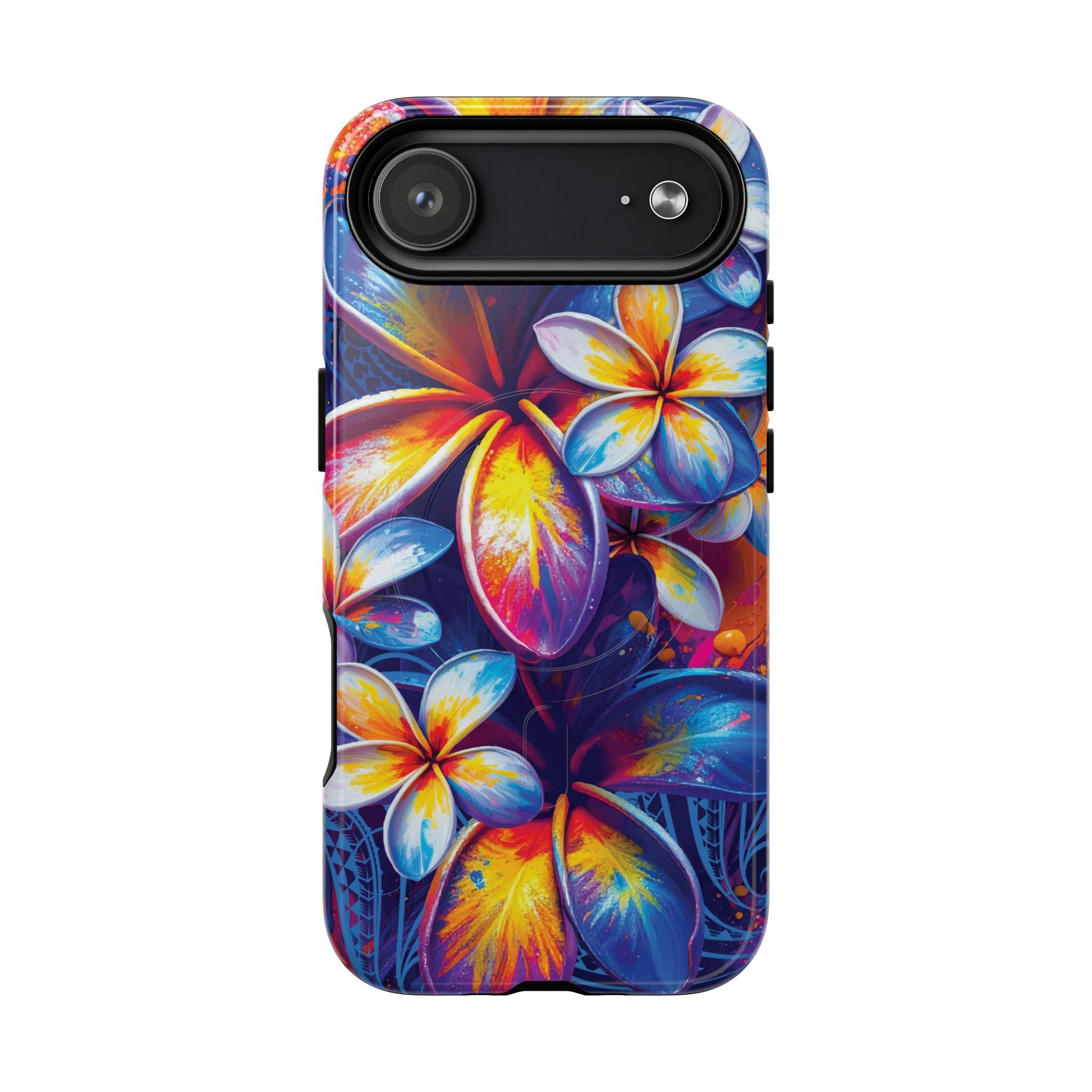 Sunset Ink MagSafe iPhone Case Detail View - Hawaiian Plumeria Street Art Graffiti Tropical Design Close Up - The Local Banyan
