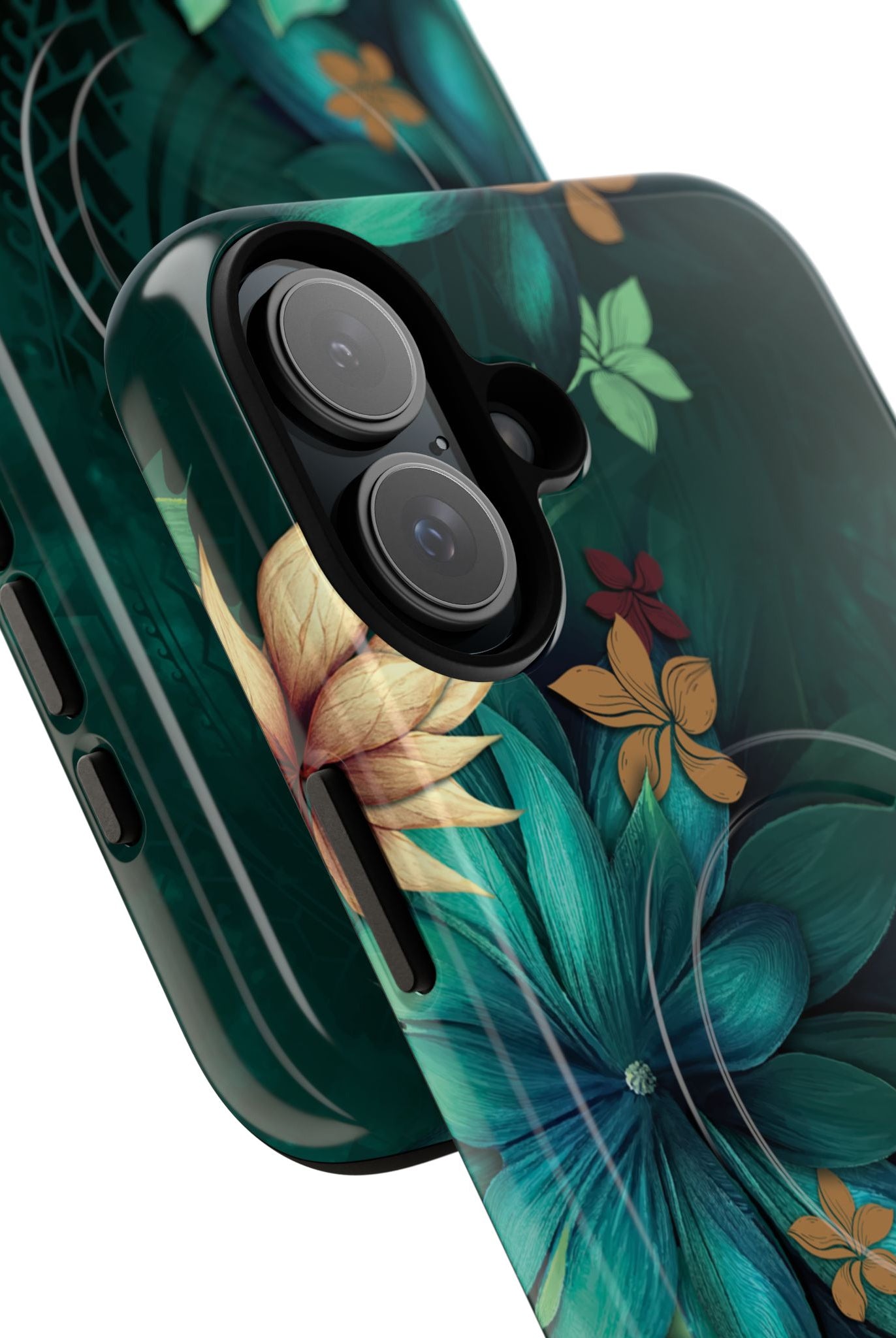 Woman holding Aloha Whispers MagSafe iPhone Case - Hawaiian Abstract Green Floral Polynesian Design - The Local Banyan