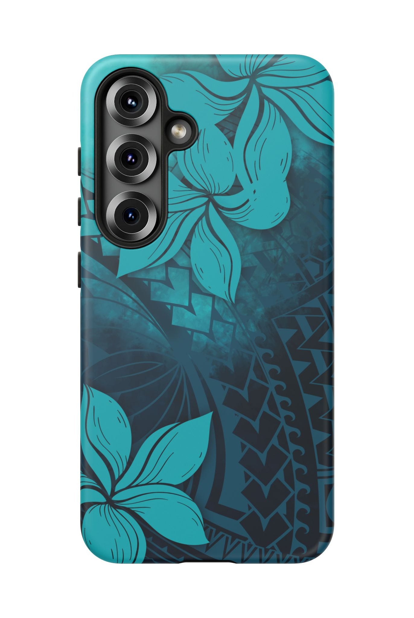 Moana Bloom Tough Samsung Galaxy Case Detail View - Hawaiian Teal Plumeria Ocean Tribal Design Close Up - The Local Banyan
