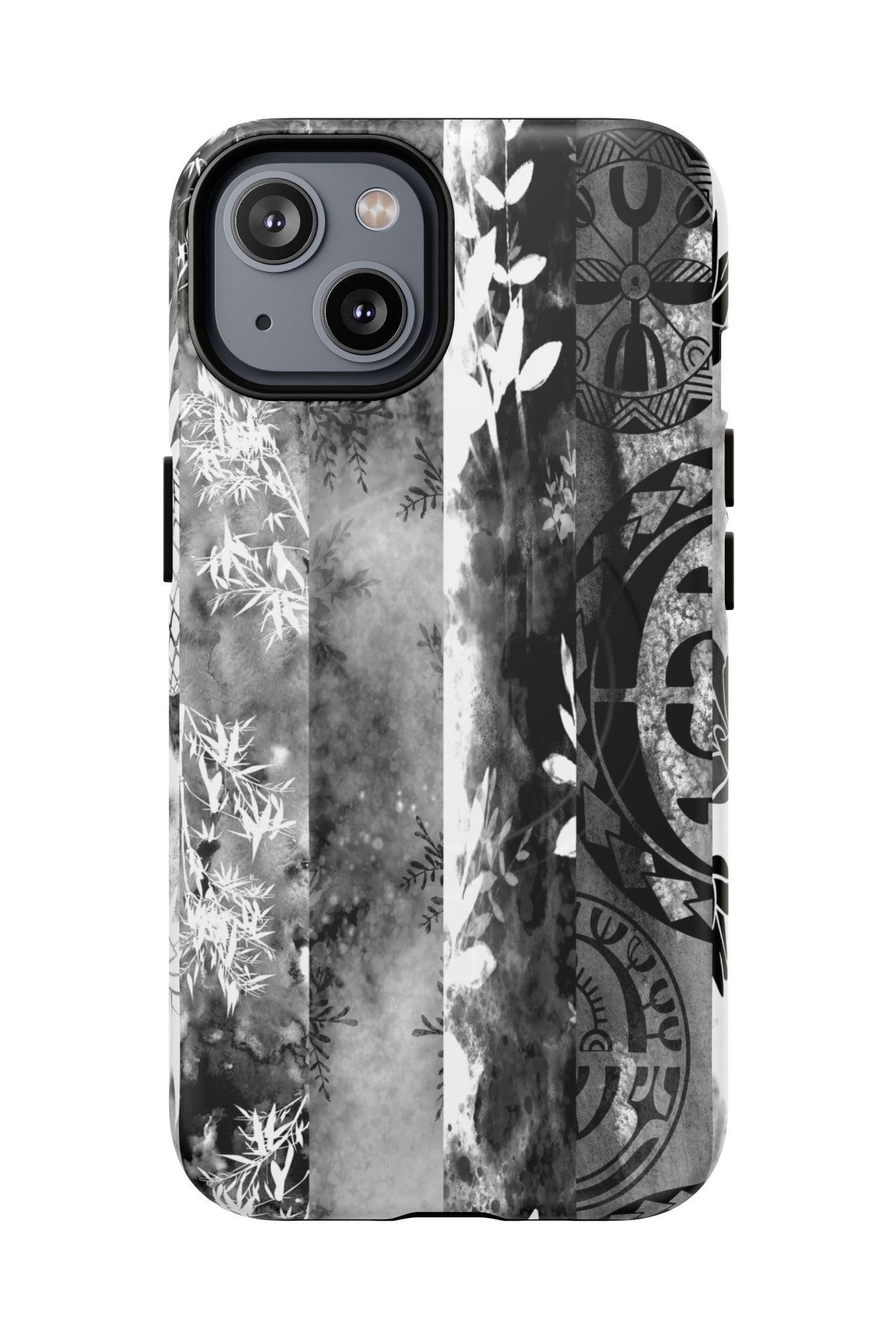 Monochrome Oasis MagSafe iPhone Case iPhone 14 Matte - Hawaiian Black White Botanical Tribal Design - The Local Banyan