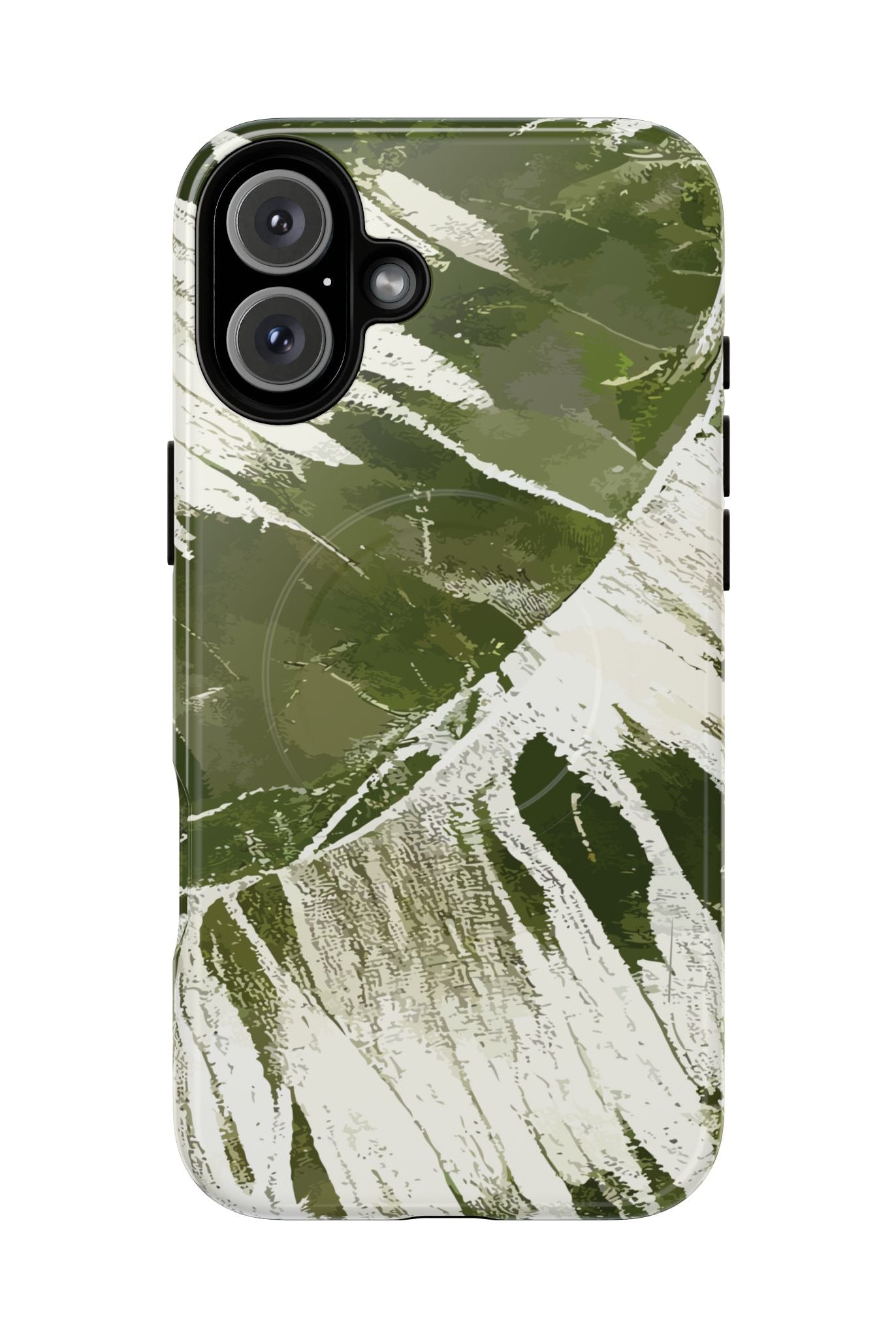 Island Breeze MagSafe iPhone Case iPhone 16 Plus Glossy - Hawaiian Palm Leaf Olive Green Botanical Design - The Local Banyan