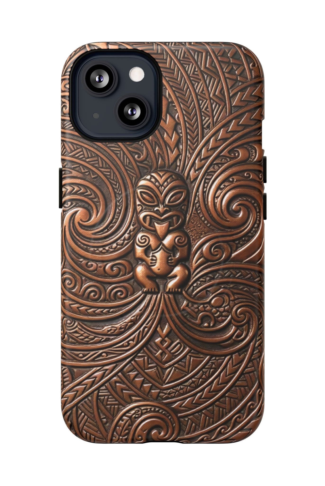 Woman holding Paa Guardian MagSafe iPhone Case - Hawaiian Copper Carved Tiki Polynesian Design - The Local Banyan