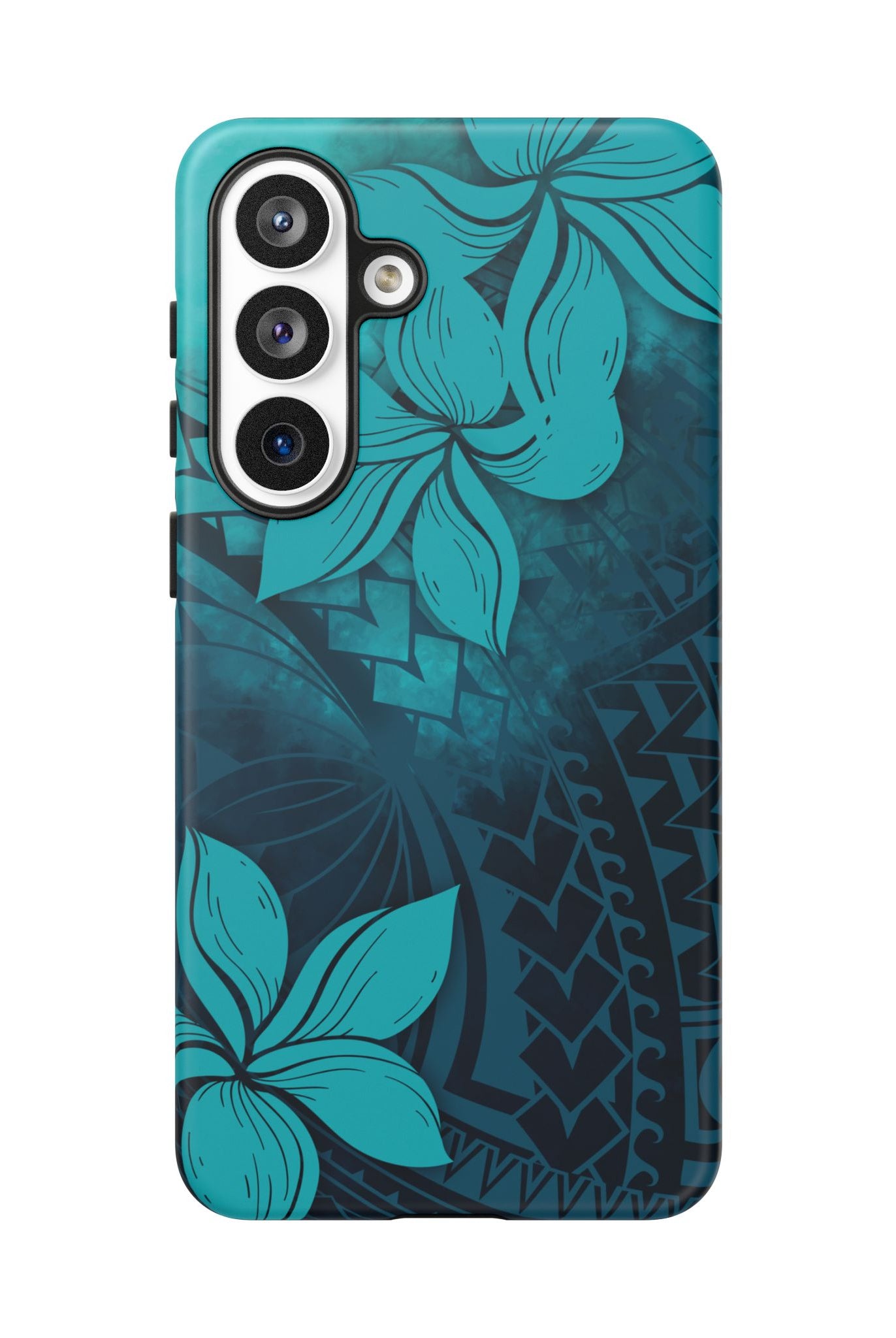 Woman holding Moana Bloom Tough Samsung Galaxy Case - Hawaiian Teal Plumeria Ocean Tribal Design - The Local Banyan
