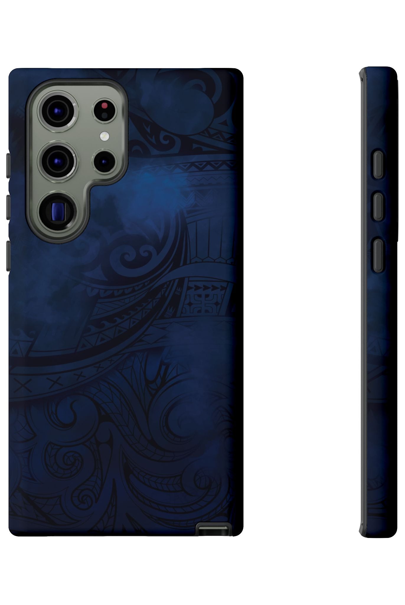 Midnight Essence Tough Samsung Galaxy Case Detail View - Hawaiian Midnight Navy Polynesian Tribal Design Close Up - The Local Banyan