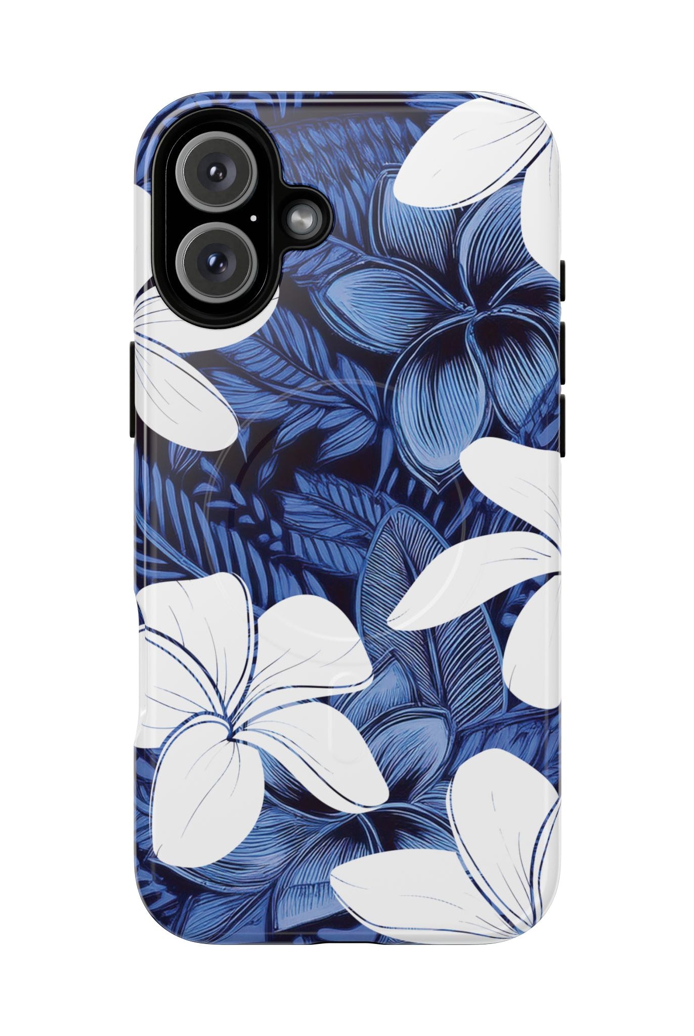 Eternal Blue Plumeria MagSafe iPhone Case iPhone 16 Plus Glossy - Hawaiian Blue Plumeria Ocean Floral Design - The Local Banyan