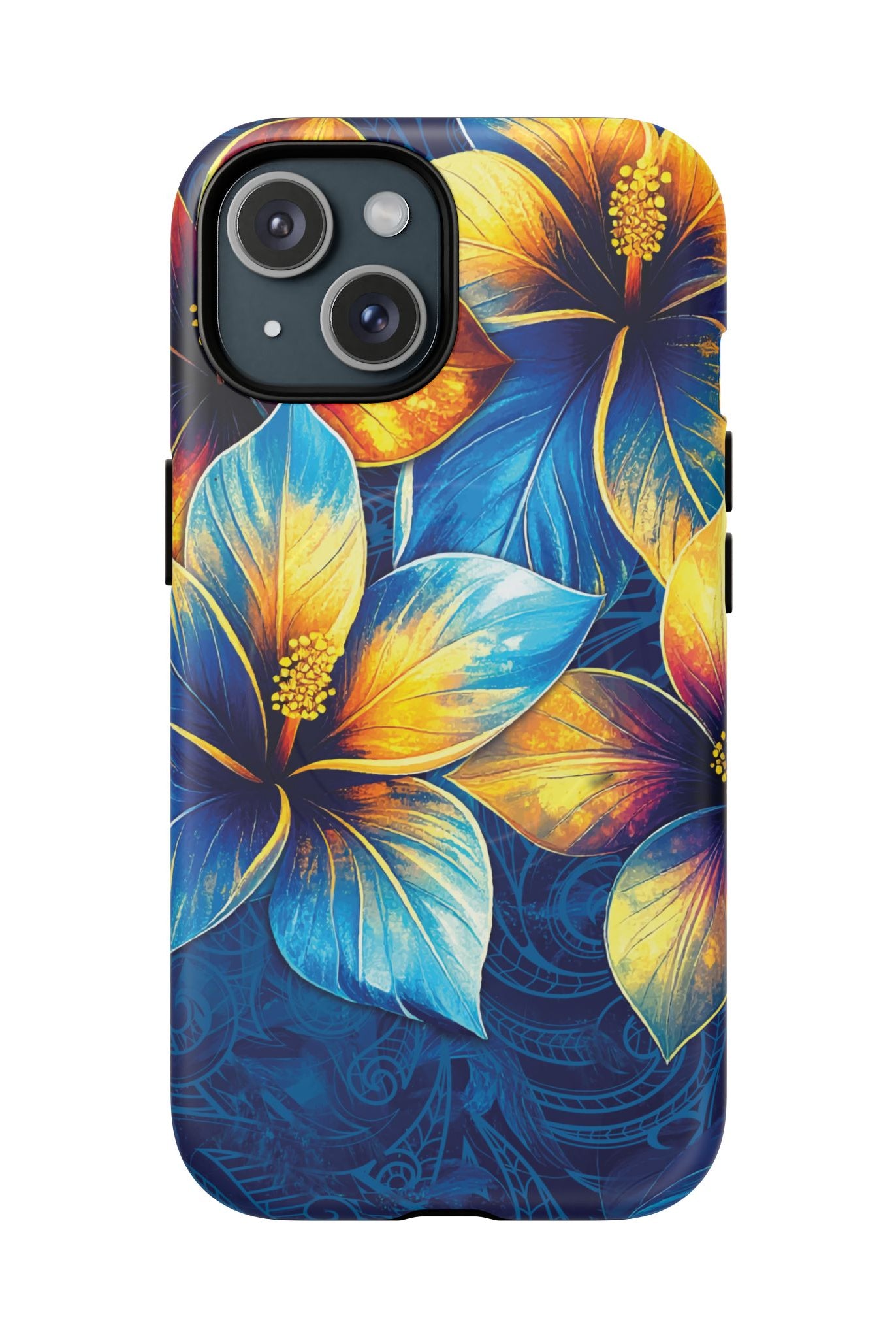 Pua La MagSafe iPhone Case iPhone 15 Matte - Hawaiian Golden Hibiscus Sun Flower Sapphire Design - The Local Banyan
