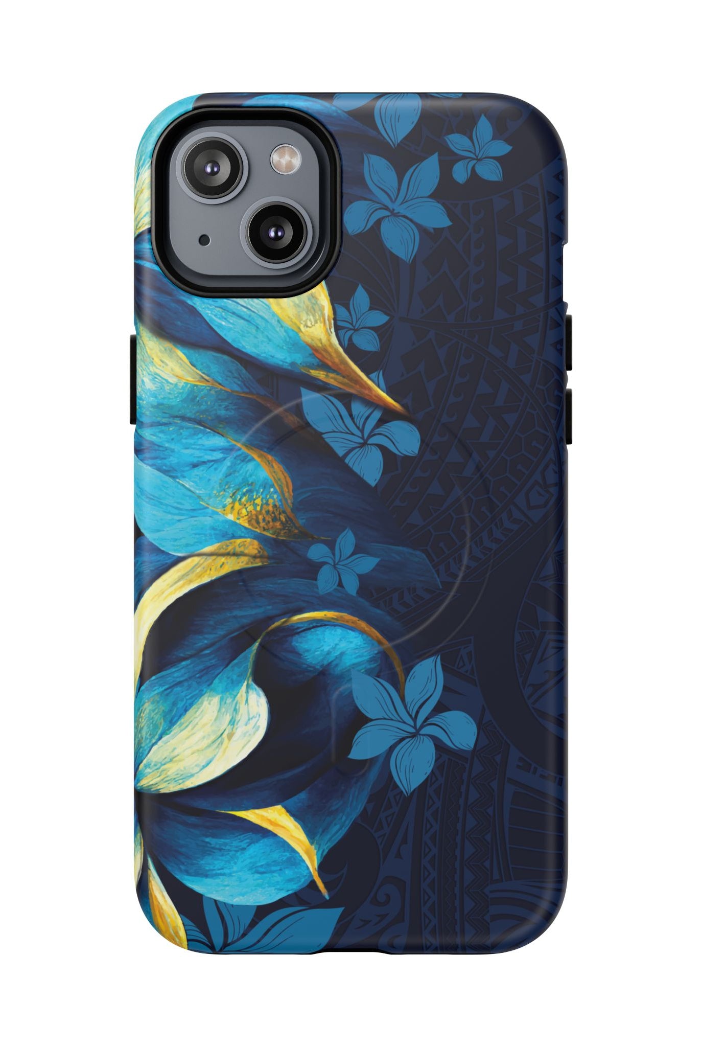 Po Mahina MagSafe iPhone Case iPhone 14 Plus Matte - Hawaiian Moonlit Teal Gold Floral Design - The Local Banyan