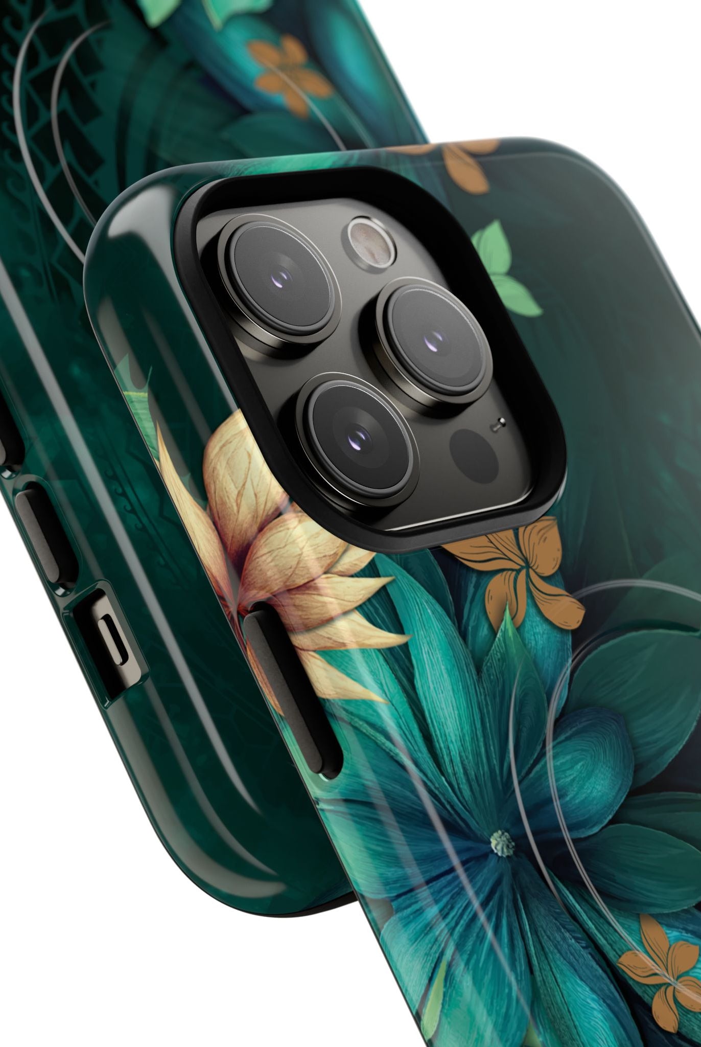 Aloha Whispers MagSafe iPhone Case Detail View - Hawaiian Abstract Green Floral Polynesian Design Close Up - The Local Banyan