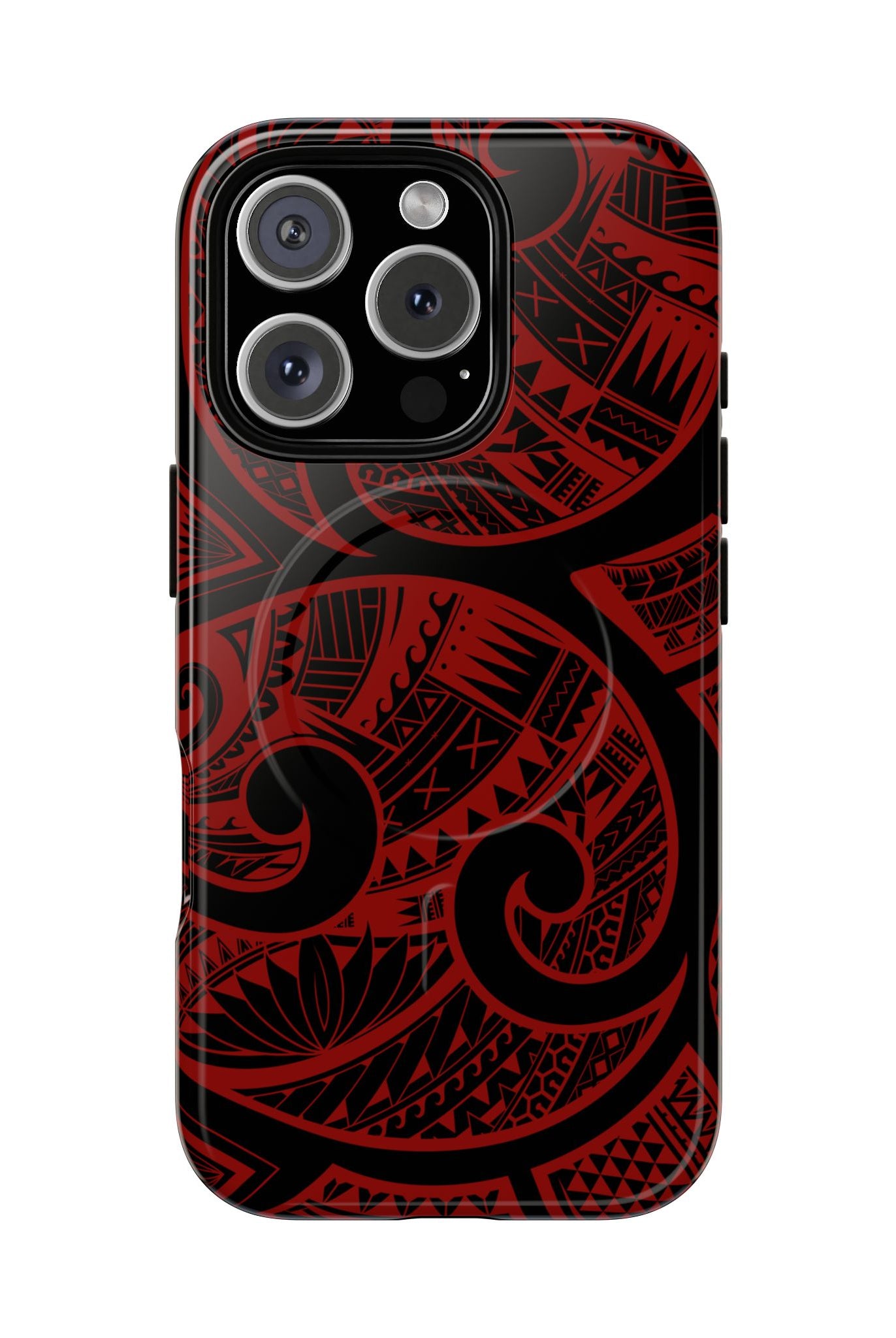 Island Tribal MagSafe iPhone Case iPhone 16 Pro Glossy - Hawaiian Crimson Red Polynesian Tribal Design - The Local Banyan