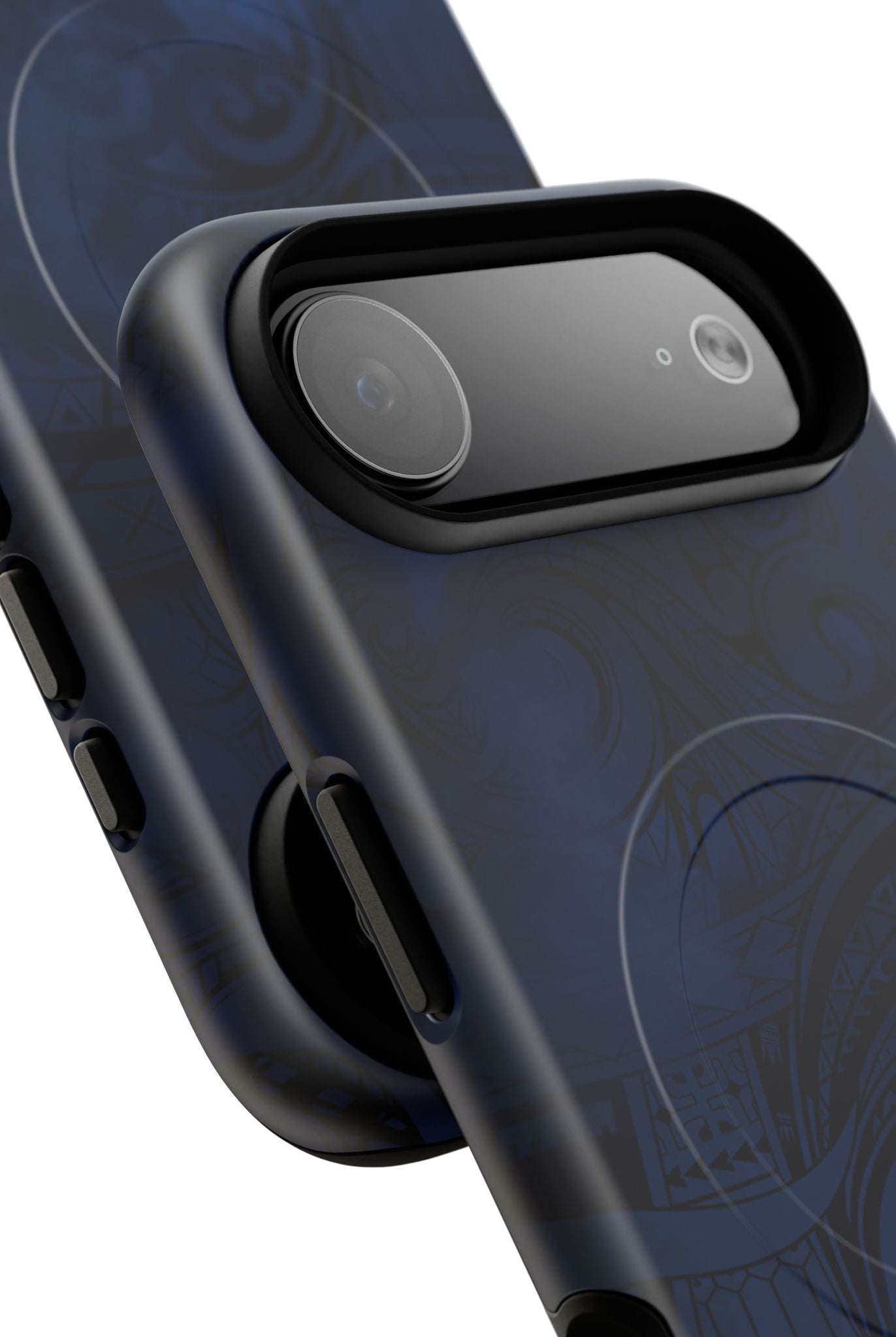 Midnight Essence MagSafe iPhone Case Detail View - Hawaiian Midnight Navy Polynesian Tribal Design Close Up - The Local Banyan