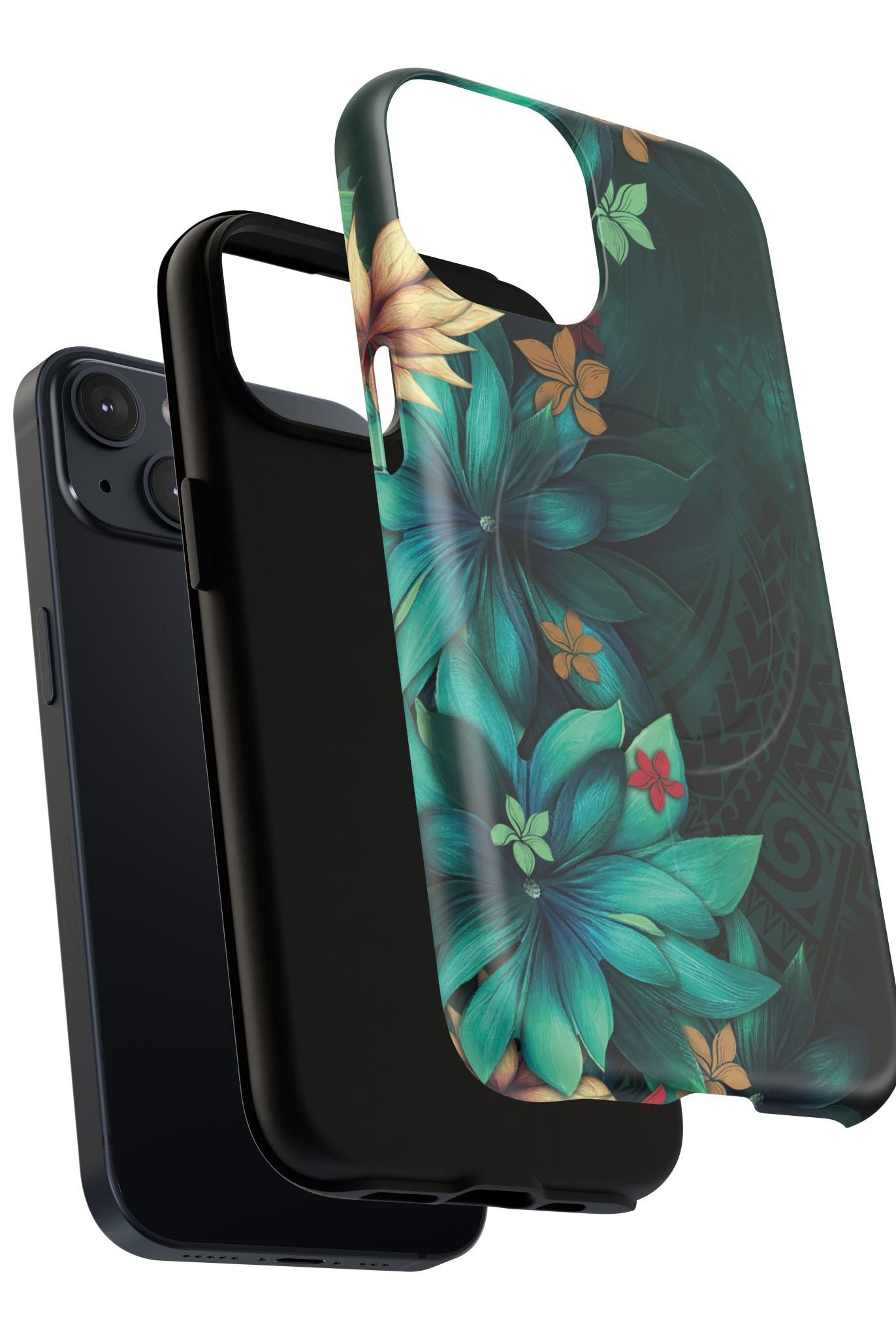 Aloha Whispers MagSafe iPhone Case Detail View - Hawaiian Abstract Green Floral Polynesian Design Close Up - The Local Banyan