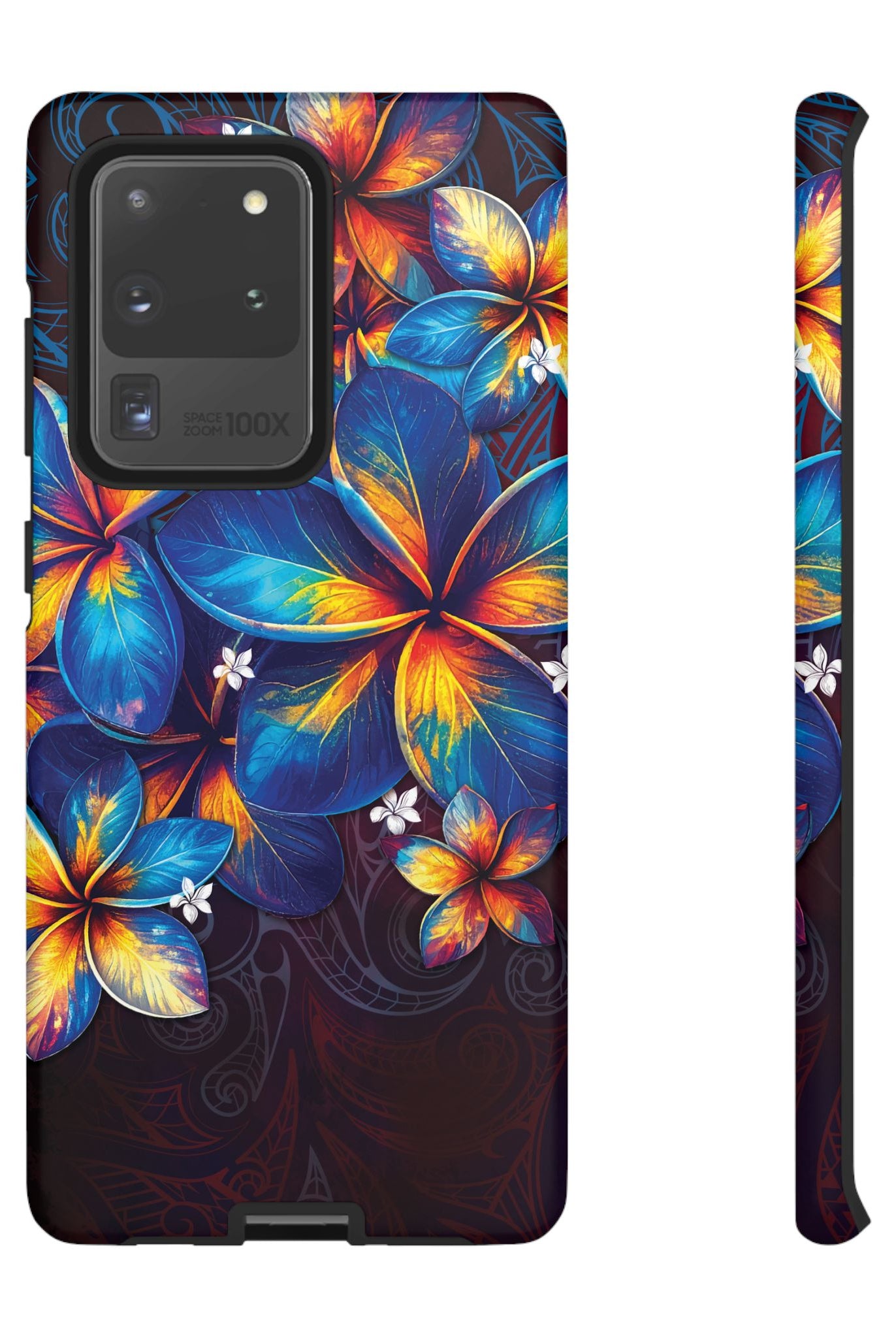 Nohea Twilight Tough Samsung Galaxy Case Samsung Galaxy S20 Ultra Matte - Hawaiian Blue Orange Plumeria Twilight Design - The Local Banyan