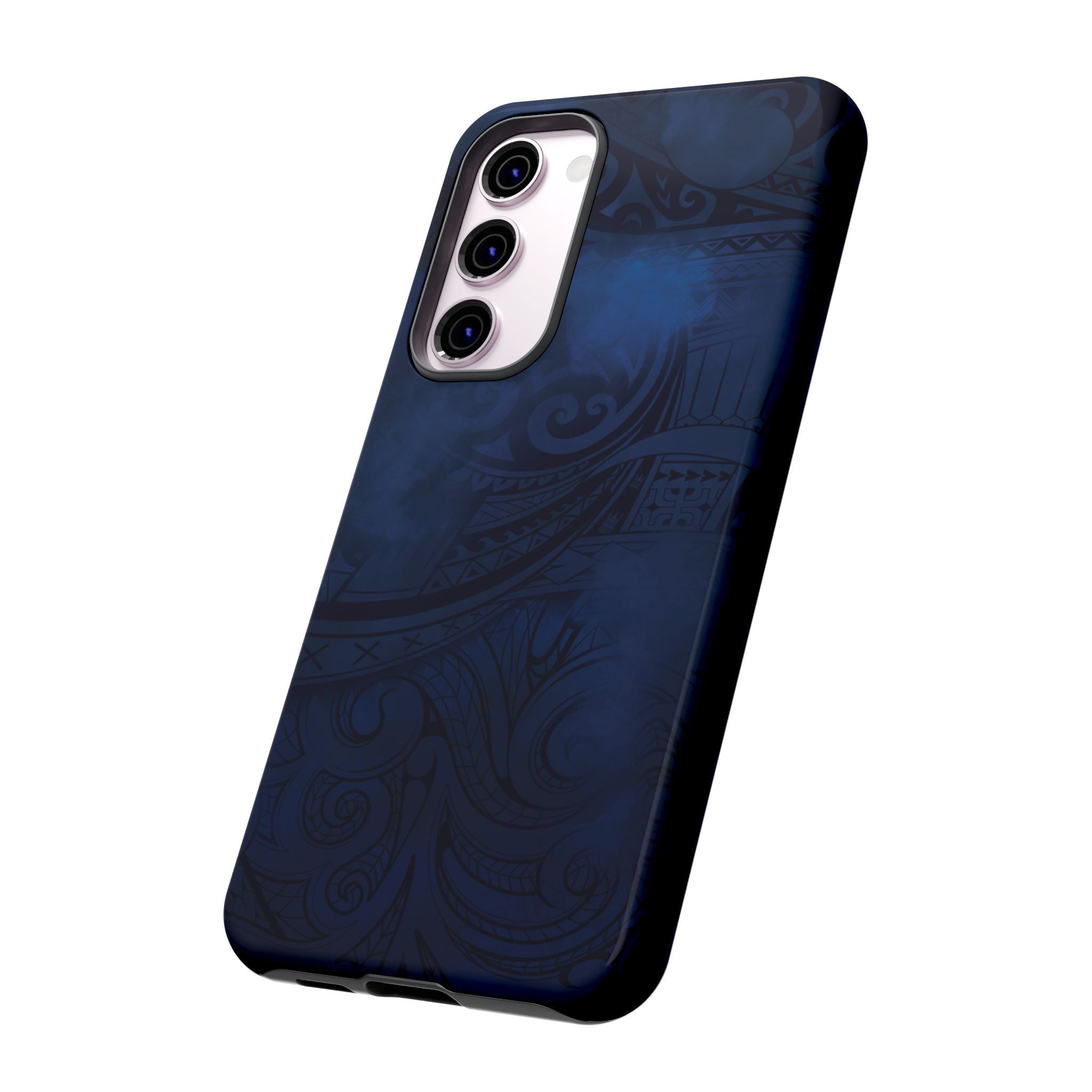 Midnight Essence Tough Samsung Galaxy Case Detail View - Hawaiian Midnight Navy Polynesian Tribal Design Close Up - The Local Banyan