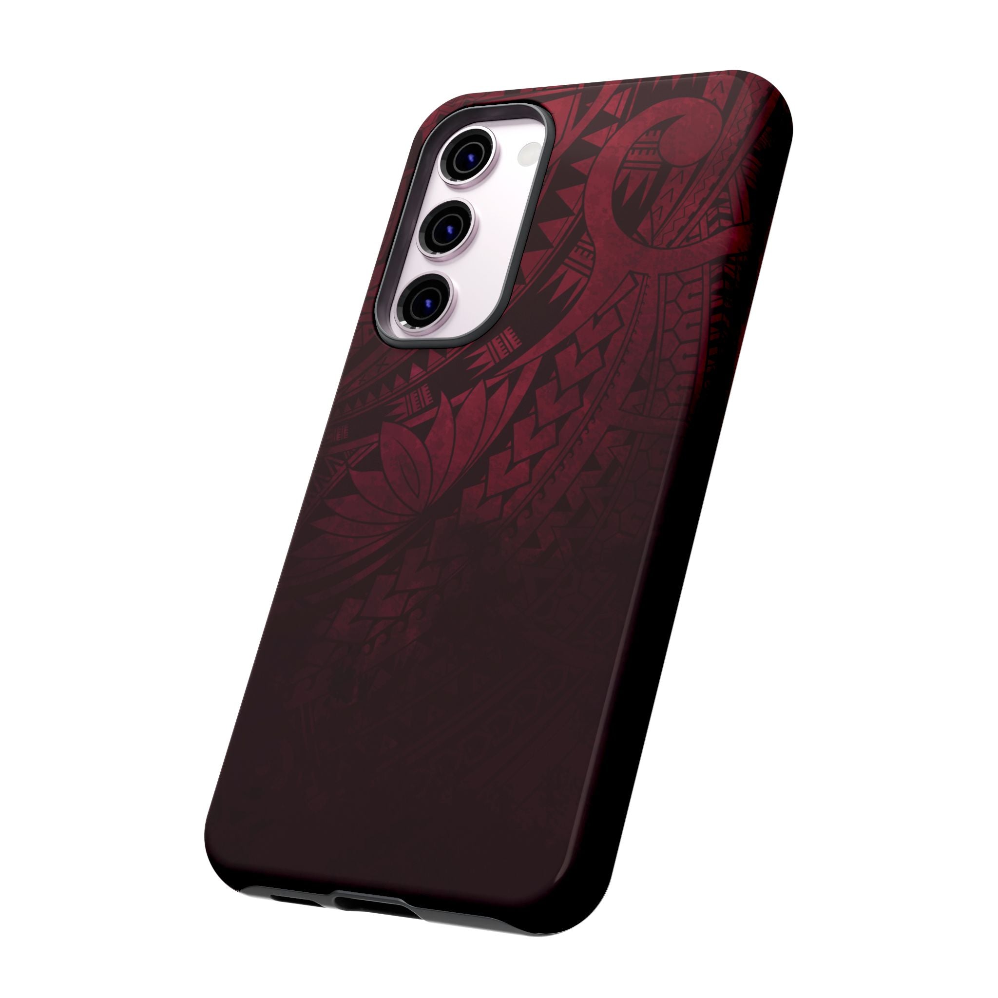 Woman holding Eternal Ember Tough Samsung Galaxy Case - Hawaiian Red Tribal Polynesian Design - The Local Banyan