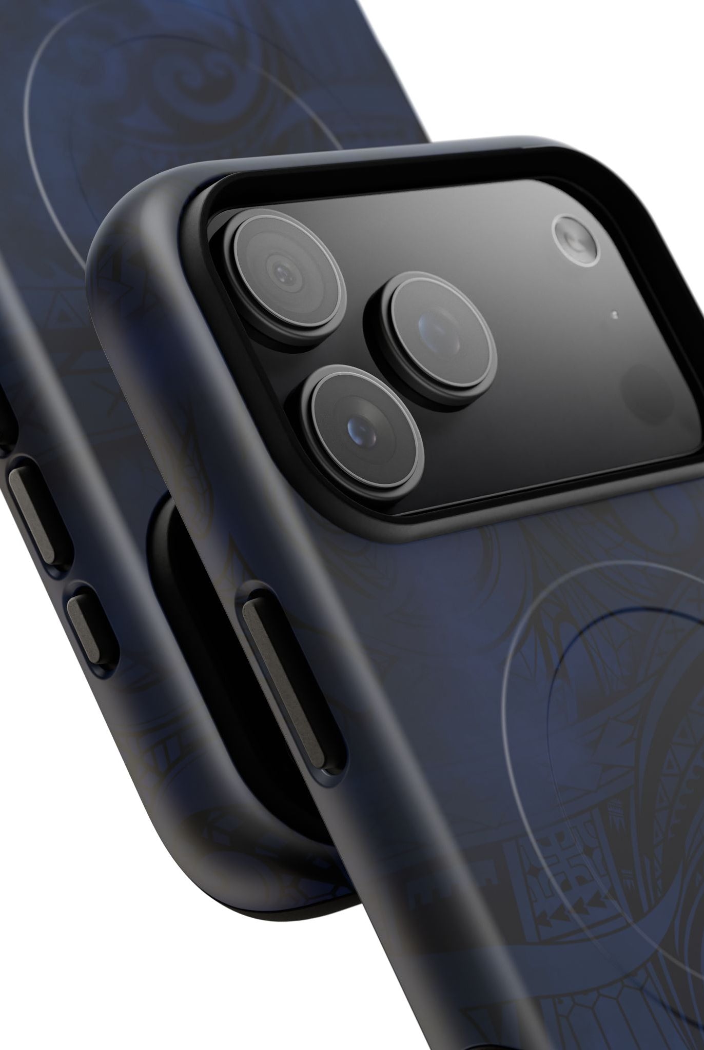 Woman holding Midnight Essence MagSafe iPhone Case - Hawaiian Midnight Navy Polynesian Tribal Design - The Local Banyan