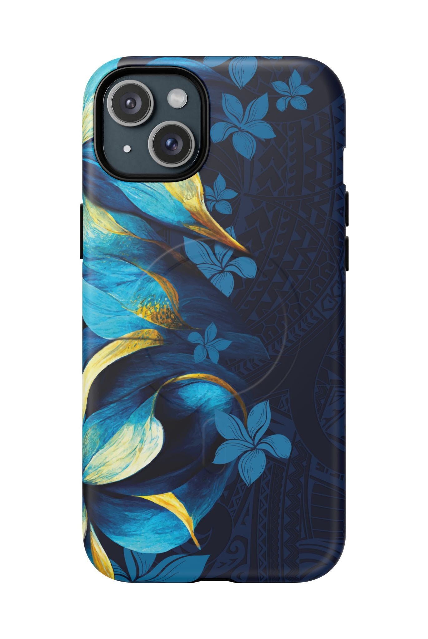 Po Mahina MagSafe iPhone Case iPhone 15 Plus Matte - Hawaiian Moonlit Teal Gold Floral Design - The Local Banyan