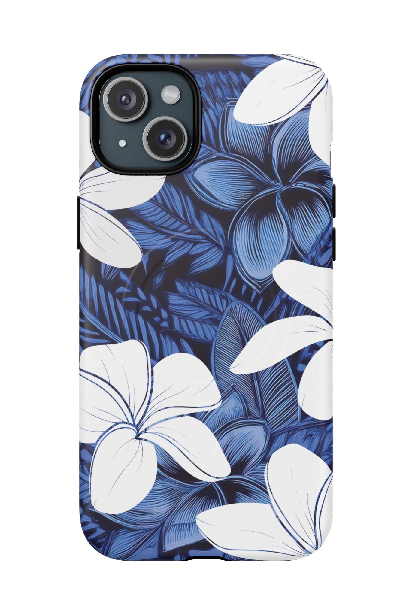 Eternal Blue Plumeria MagSafe iPhone Case iPhone 15 Plus Matte - Hawaiian Blue Plumeria Ocean Floral Design - The Local Banyan