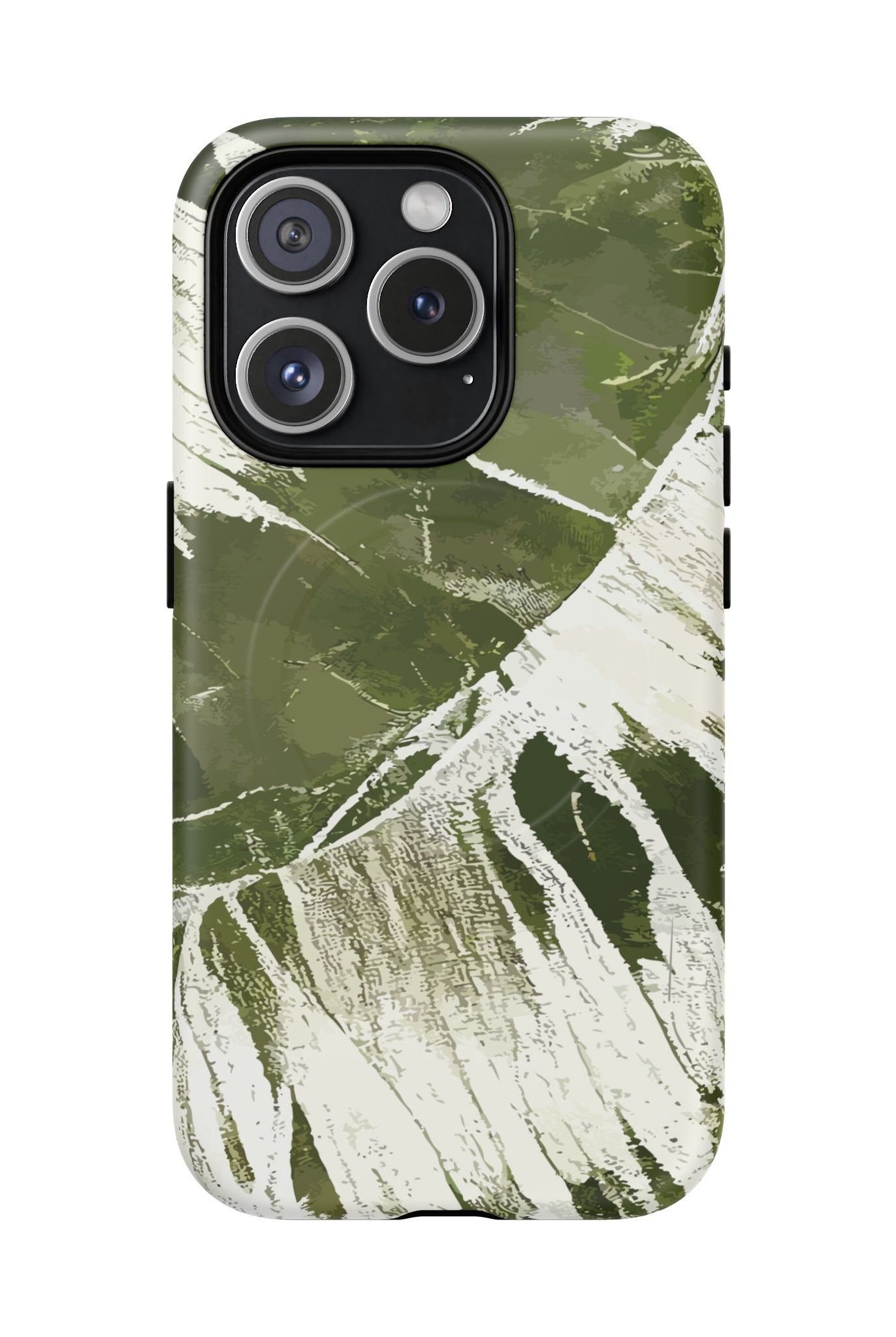 Island Breeze MagSafe iPhone Case iPhone 15 Pro Matte - Hawaiian Palm Leaf Olive Green Botanical Design - The Local Banyan