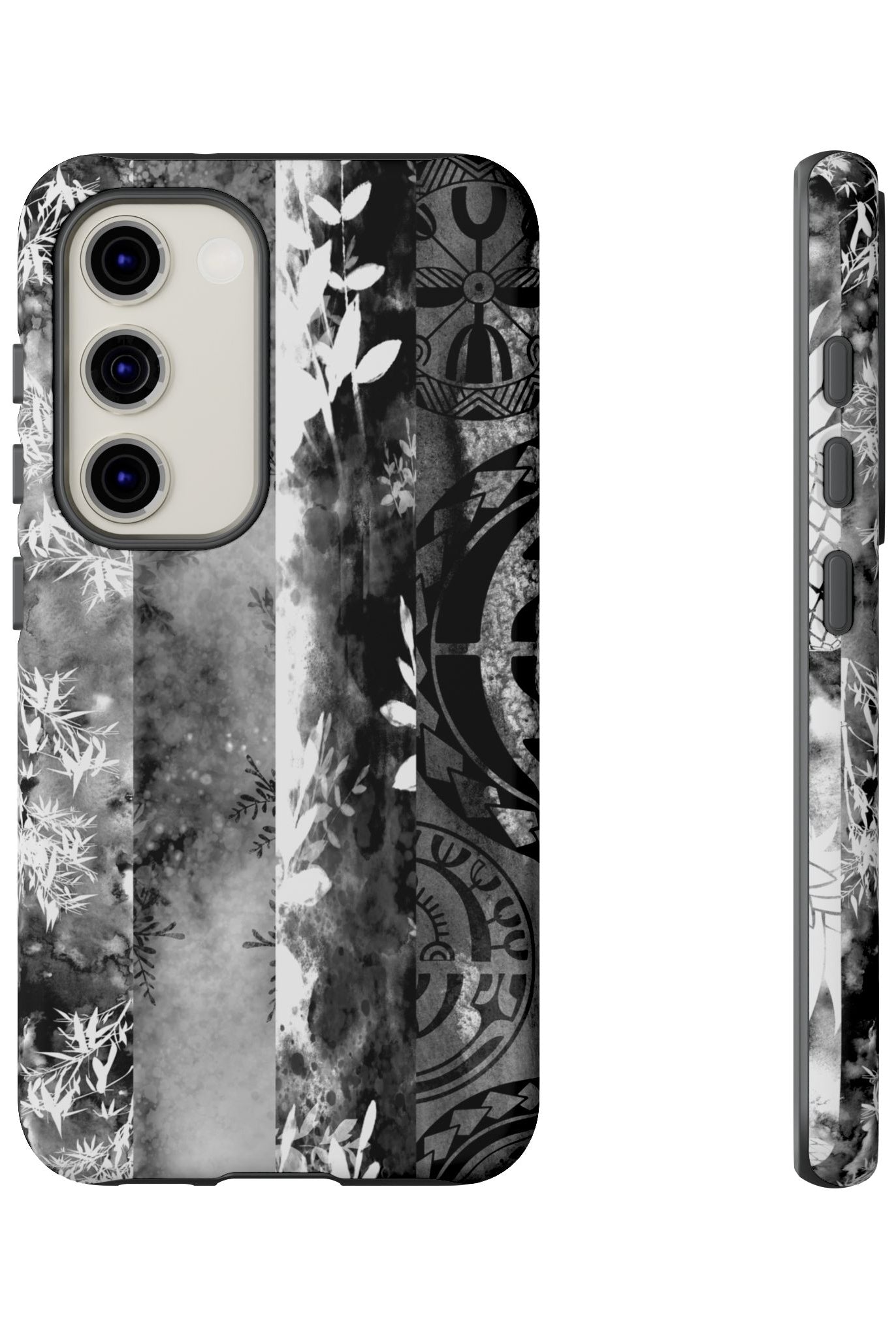 Monochrome Oasis Tough Samsung Galaxy Case Side View - Dual Layer Drop Protection Hawaiian Phone Case - The Local Banyan