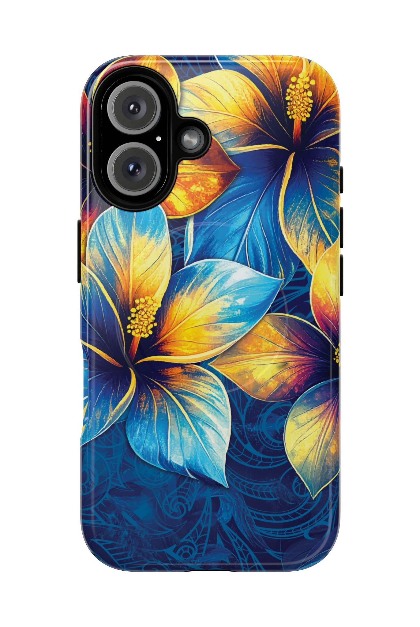 Pua La MagSafe iPhone Case iPhone 16 Glossy - Hawaiian Golden Hibiscus Sun Flower Sapphire Design - The Local Banyan