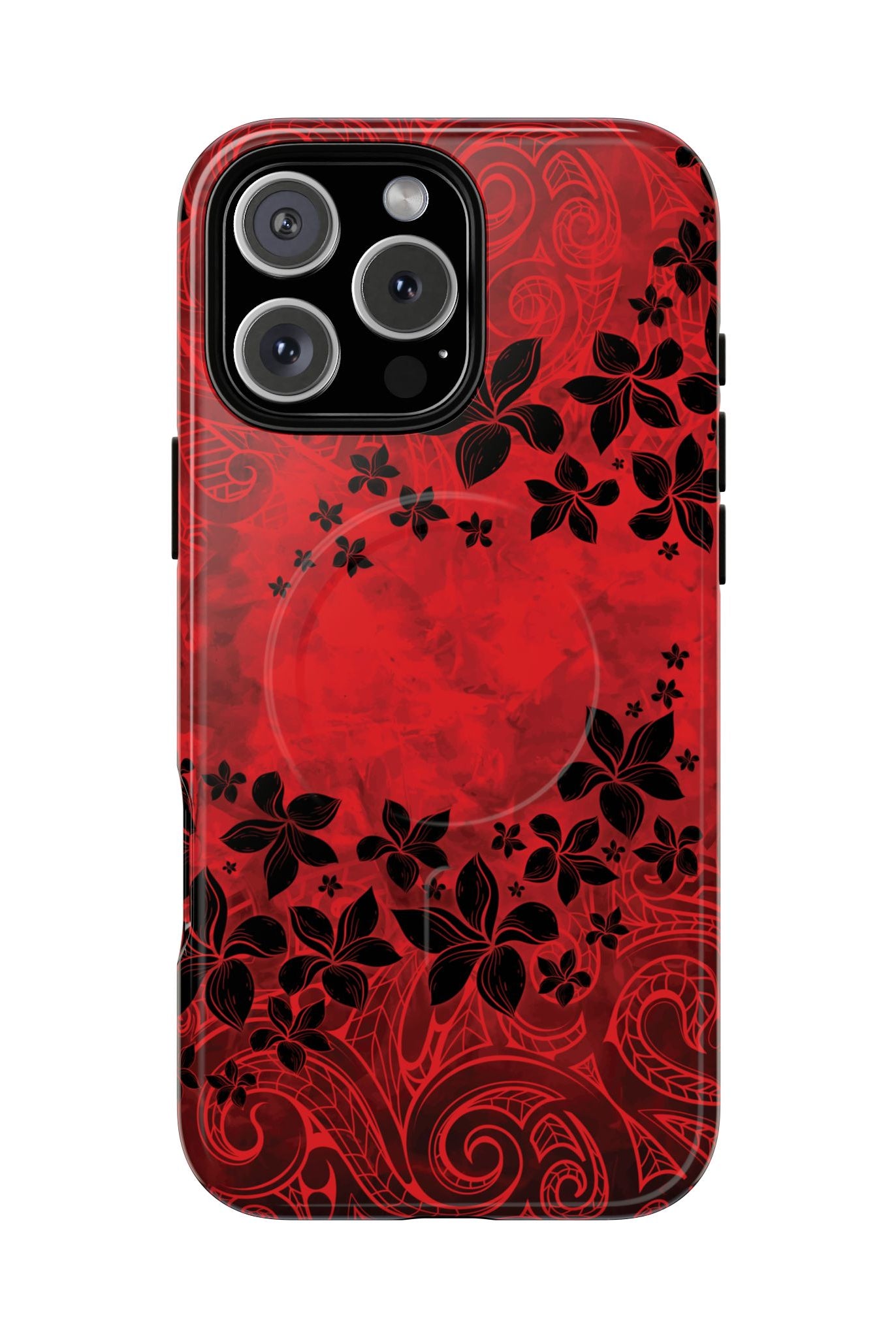 Keahi Pua MagSafe iPhone Case iPhone 16 Pro Max Glossy - Hawaiian Fire Flower Red Tribal Floral Design - The Local Banyan