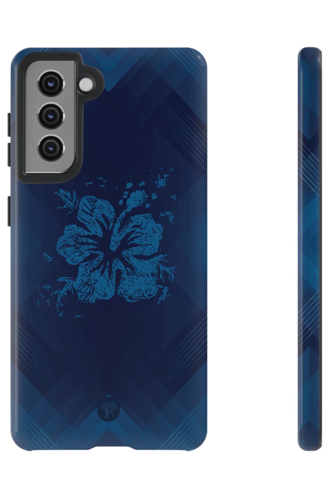 Kikokiko Lehua Tough Samsung Galaxy Case Samsung Galaxy S21 Glossy - Hawaiian Navy Blue Geometric Hibiscus Design - The Local Banyan