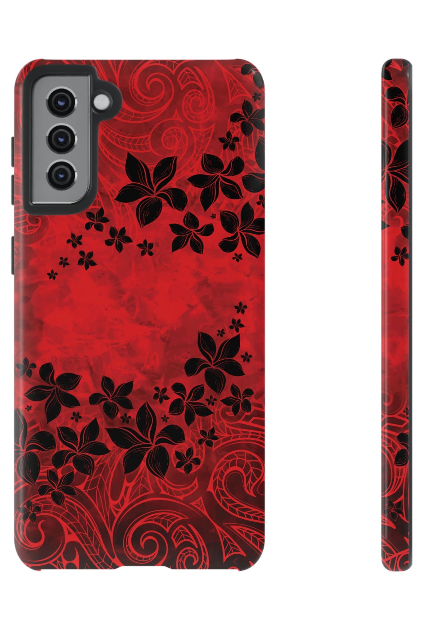 Keahi Pua Tough Samsung Galaxy Case Samsung Galaxy S21 Plus Glossy - Hawaiian Fire Flower Red Tribal Floral Design - The Local Banyan
