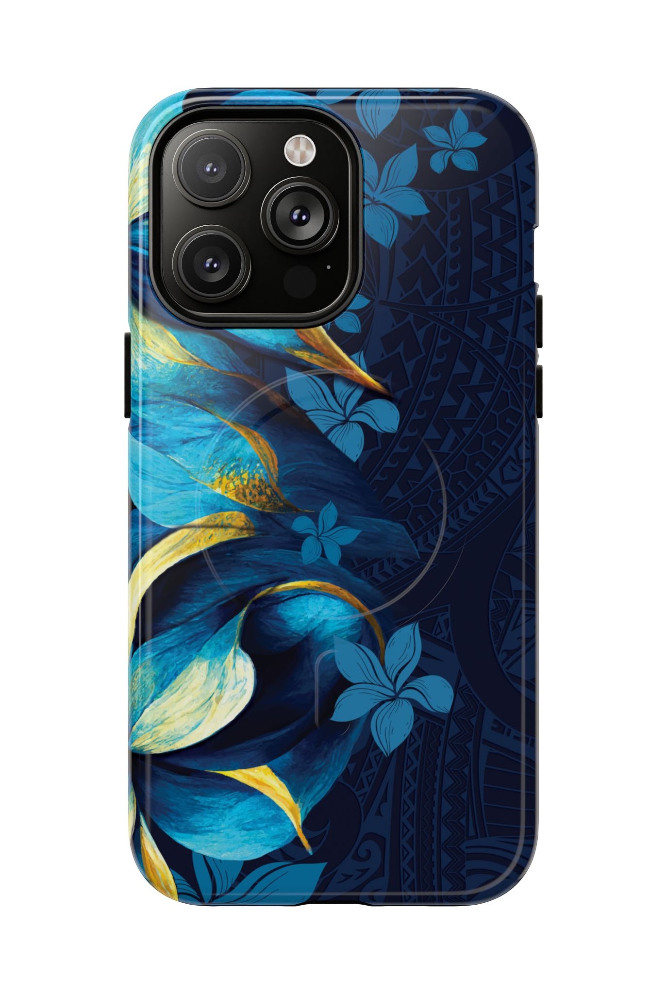 Po Mahina MagSafe iPhone Case iPhone 14 Pro Max Glossy - Hawaiian Moonlit Teal Gold Floral Design - The Local Banyan