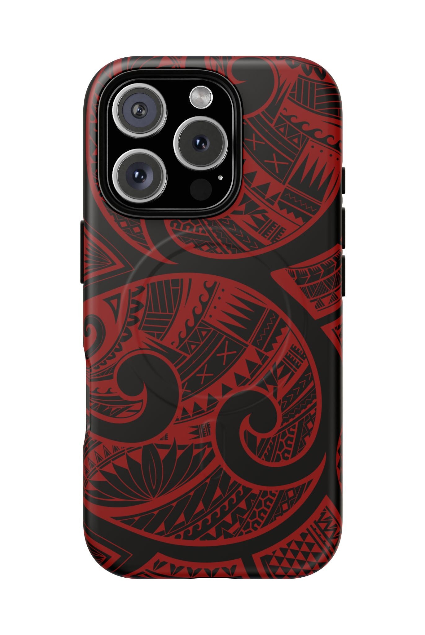 Island Tribal MagSafe iPhone Case iPhone 16 Pro Matte - Hawaiian Crimson Red Polynesian Tribal Design - The Local Banyan