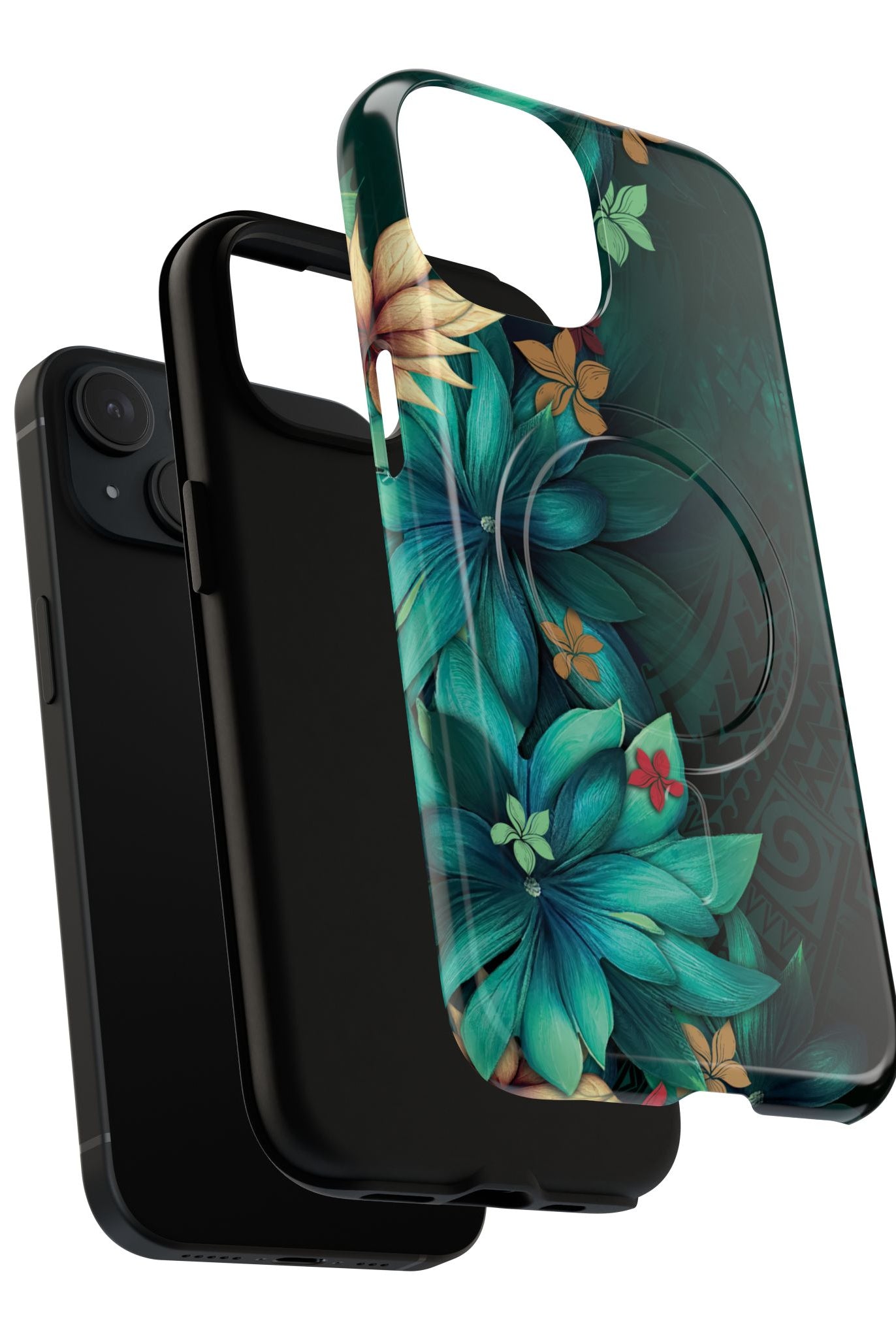 Aloha Whispers MagSafe iPhone Case Detail View - Hawaiian Abstract Green Floral Polynesian Design Close Up - The Local Banyan