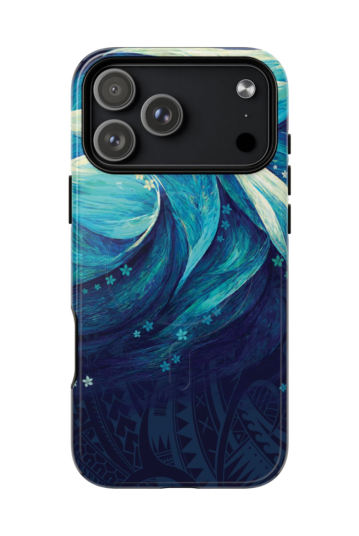 Woman holding Eternal Mana MagSafe iPhone Case - Hawaiian Ocean Wave Polynesian Tribal Design - The Local Banyan