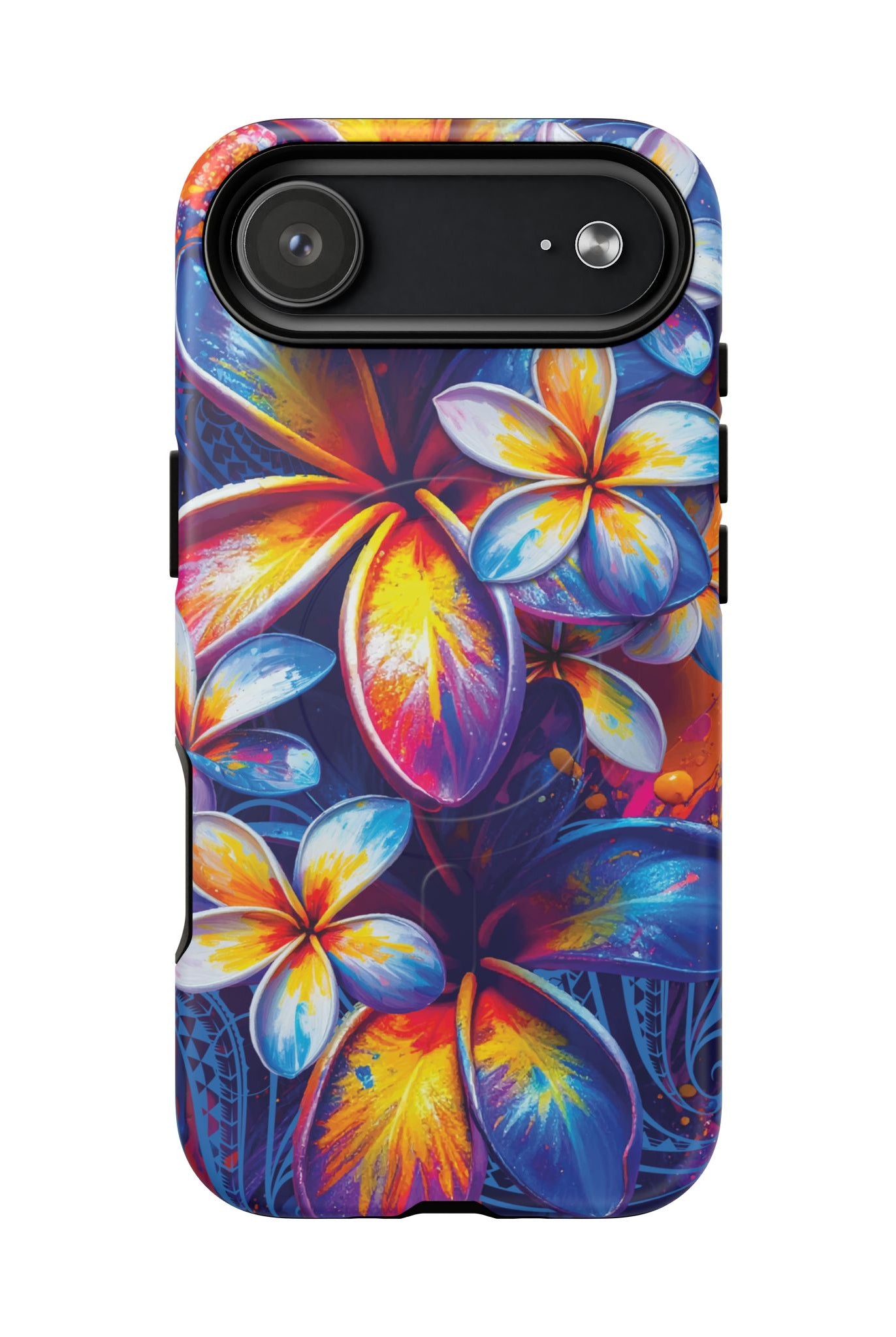 Woman holding Sunset Ink MagSafe iPhone Case - Hawaiian Plumeria Street Art Graffiti Tropical Design - The Local Banyan