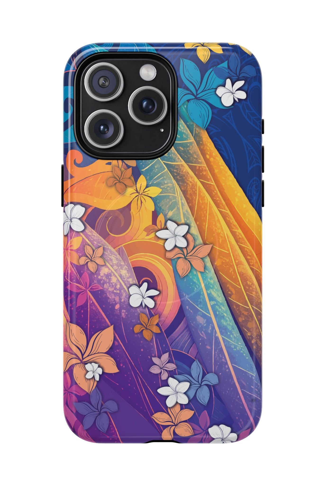 Mauna Sunrise MagSafe iPhone Case iPhone 15 Pro Max Glossy - Hawaiian Colorful Sunrise Plumeria Design - The Local Banyan