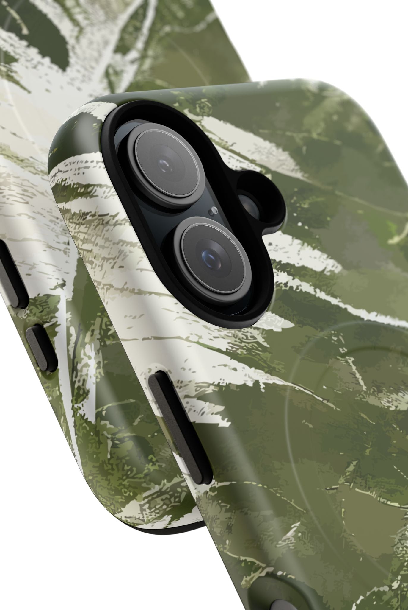 Island Breeze MagSafe iPhone Case Detail View - Hawaiian Palm Leaf Olive Green Botanical Design Close Up - The Local Banyan