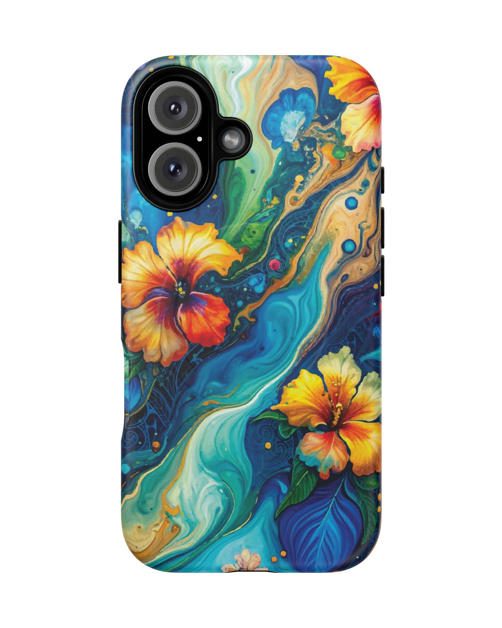 Aloalo Drift MagSafe iPhone Case iPhone 16 Matte - Hawaiian Hibiscus Teal Ocean Wave Design - The Local Banyan