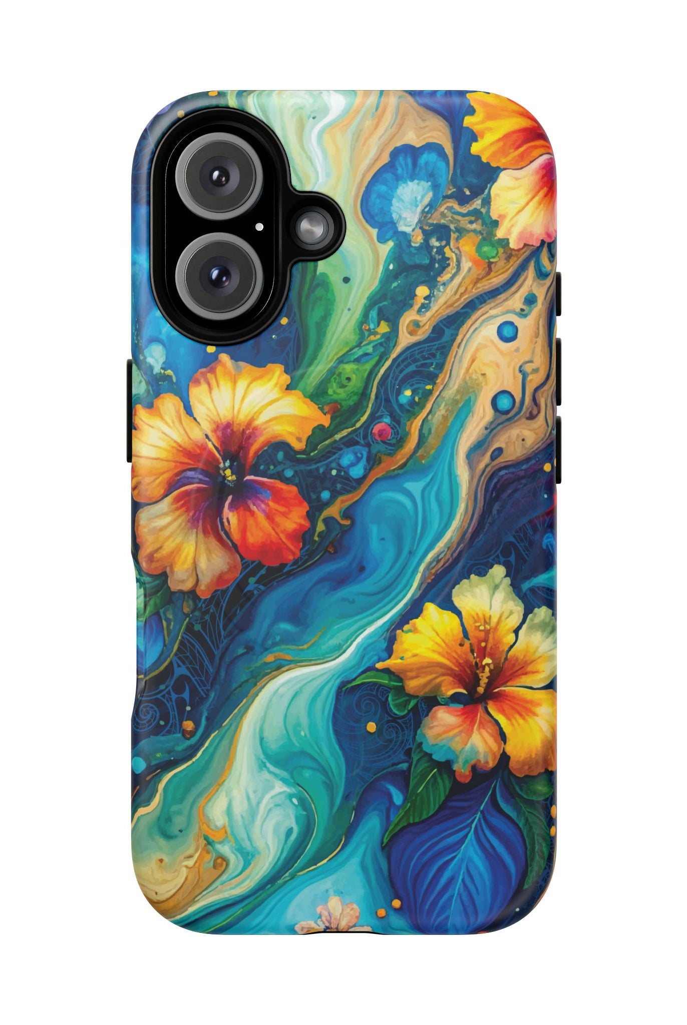 Aloalo Drift MagSafe iPhone Case iPhone 16 Matte - Hawaiian Hibiscus Teal Ocean Wave Design - The Local Banyan