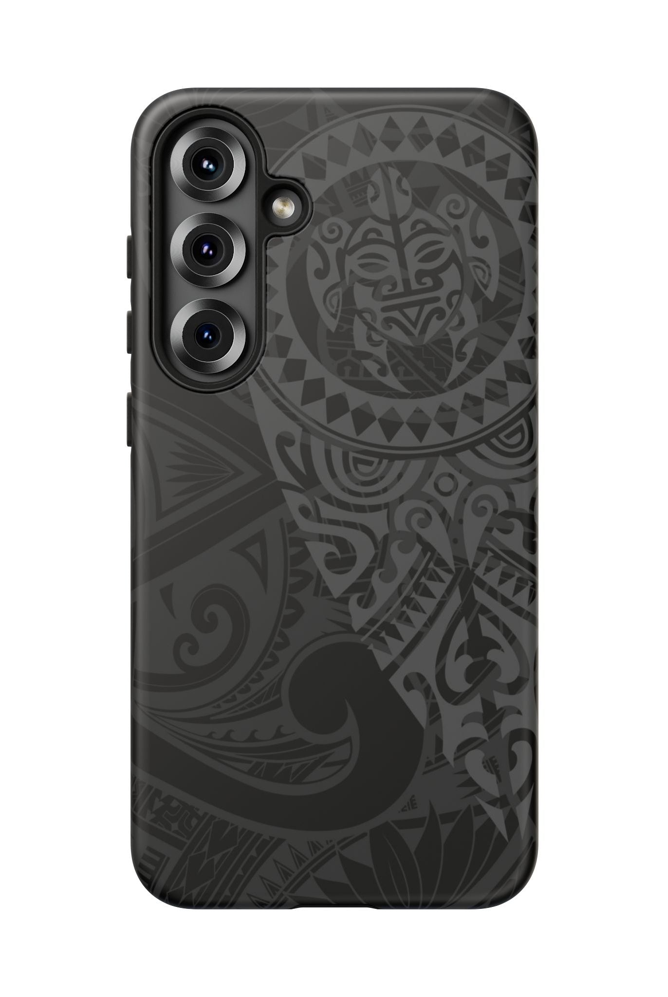 Tribal Guardian Tough Samsung Galaxy Case Detail View - Hawaiian Black on Black Polynesian Tribal Design Close Up - The Local Banyan