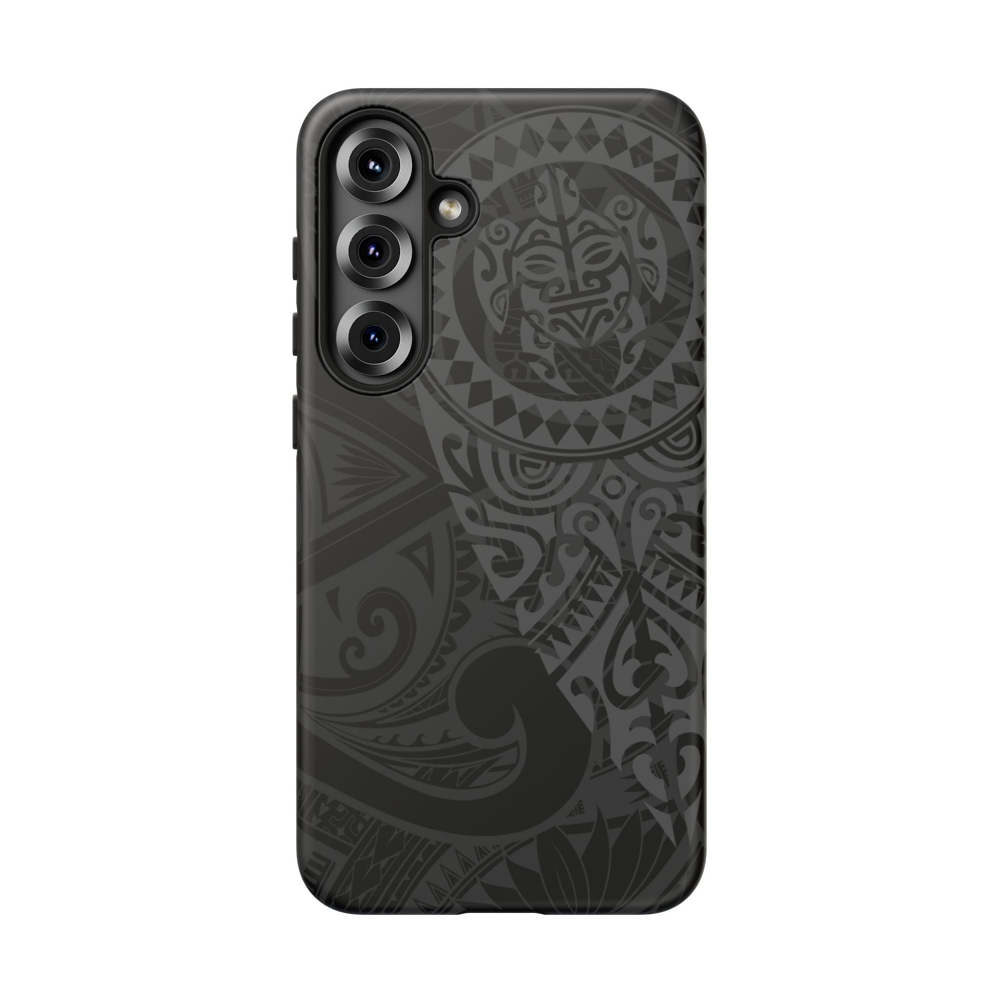 Tribal Guardian Tough Samsung Galaxy Case Detail View - Hawaiian Black on Black Polynesian Tribal Design Close Up - The Local Banyan