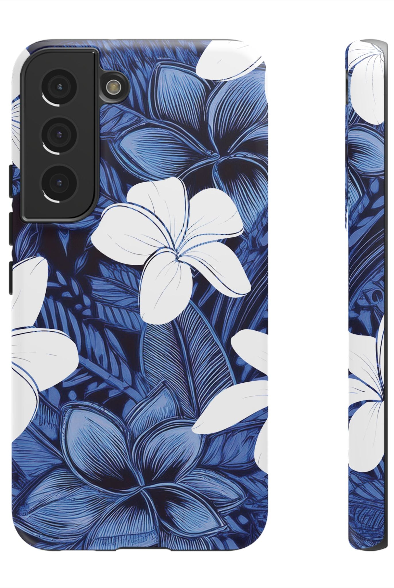 Eternal Blue Plumeria Tough Samsung Galaxy Case Samsung Galaxy S22 Matte - Hawaiian Blue Plumeria Ocean Floral Design - The Local Banyan
