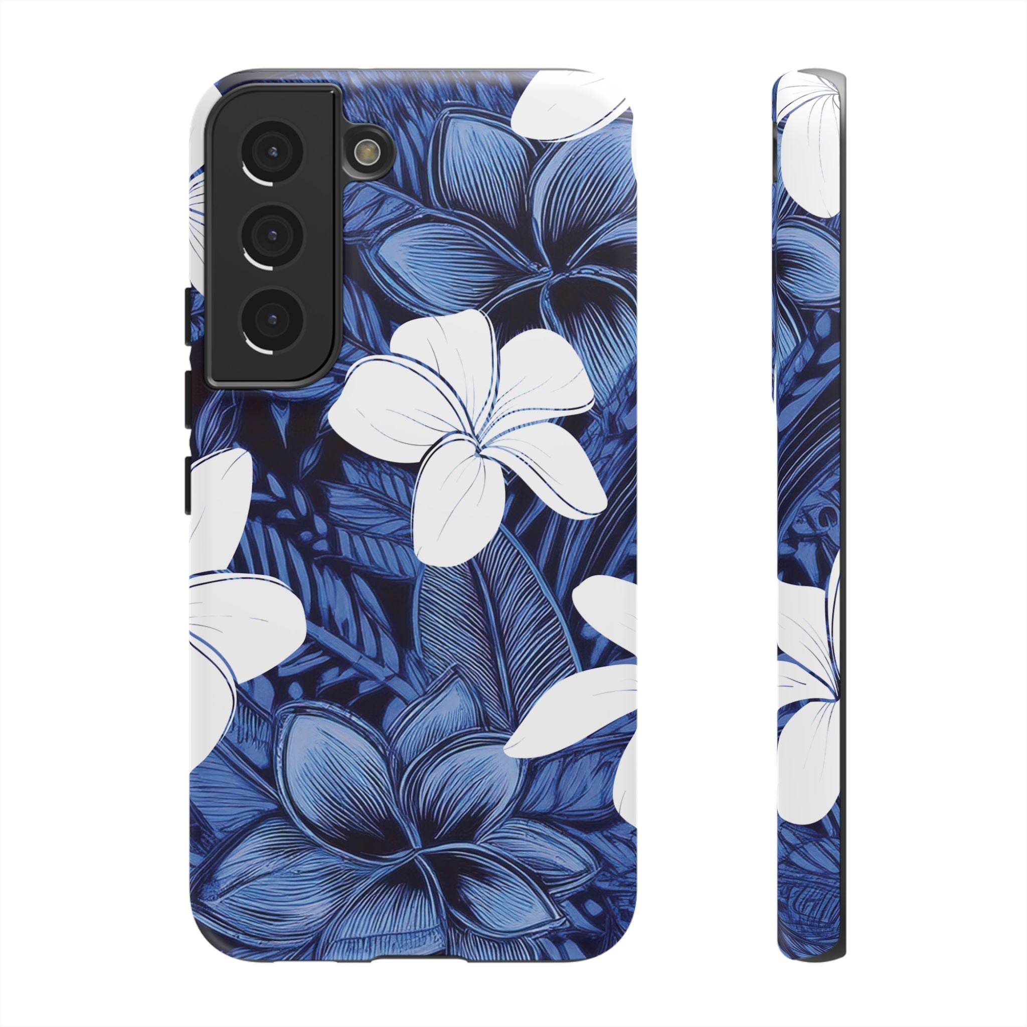 Eternal Blue Plumeria Tough Samsung Galaxy Case Samsung Galaxy S22 Matte - Hawaiian Blue Plumeria Ocean Floral Design - The Local Banyan
