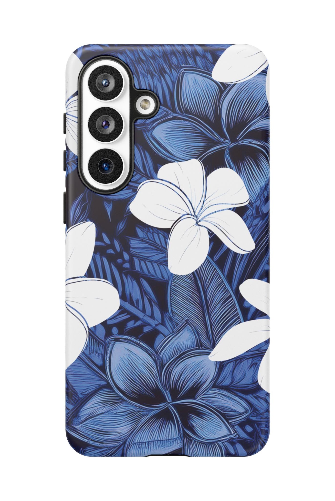 Woman holding Eternal Blue Plumeria Tough Samsung Galaxy Case - Hawaiian Blue Plumeria Ocean Floral Design - The Local Banyan