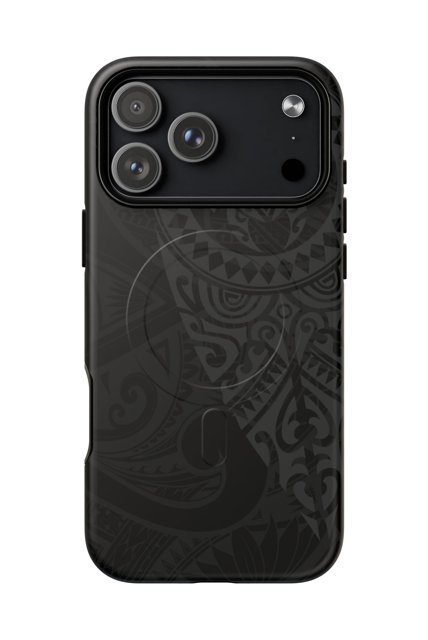 Tribal Guardian MagSafe iPhone Case iPhone 17 Pro Max Matte - Hawaiian Black on Black Polynesian Tribal Design - The Local Banyan