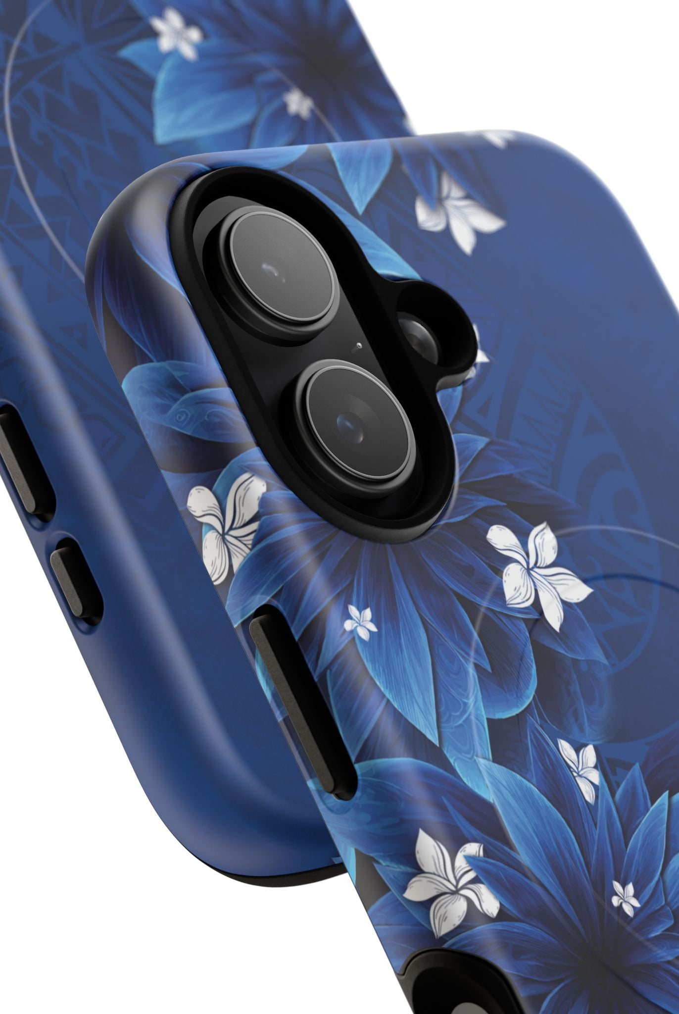 Woman holding Hoku Pua MagSafe iPhone Case - Hawaiian Blue Star Flower Polynesian Design - The Local Banyan