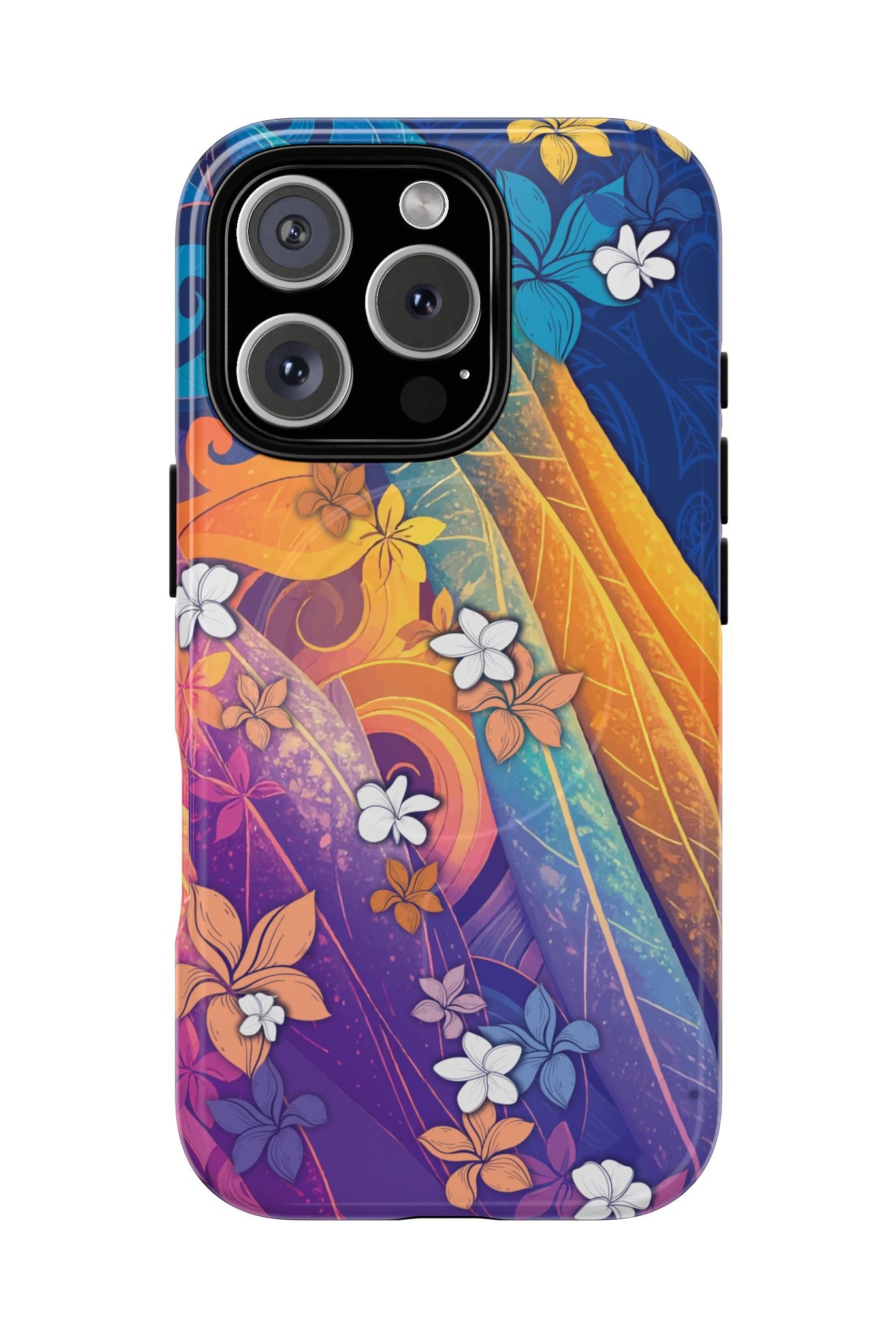 Mauna Sunrise MagSafe iPhone Case iPhone 16 Pro Glossy - Hawaiian Colorful Sunrise Plumeria Design - The Local Banyan
